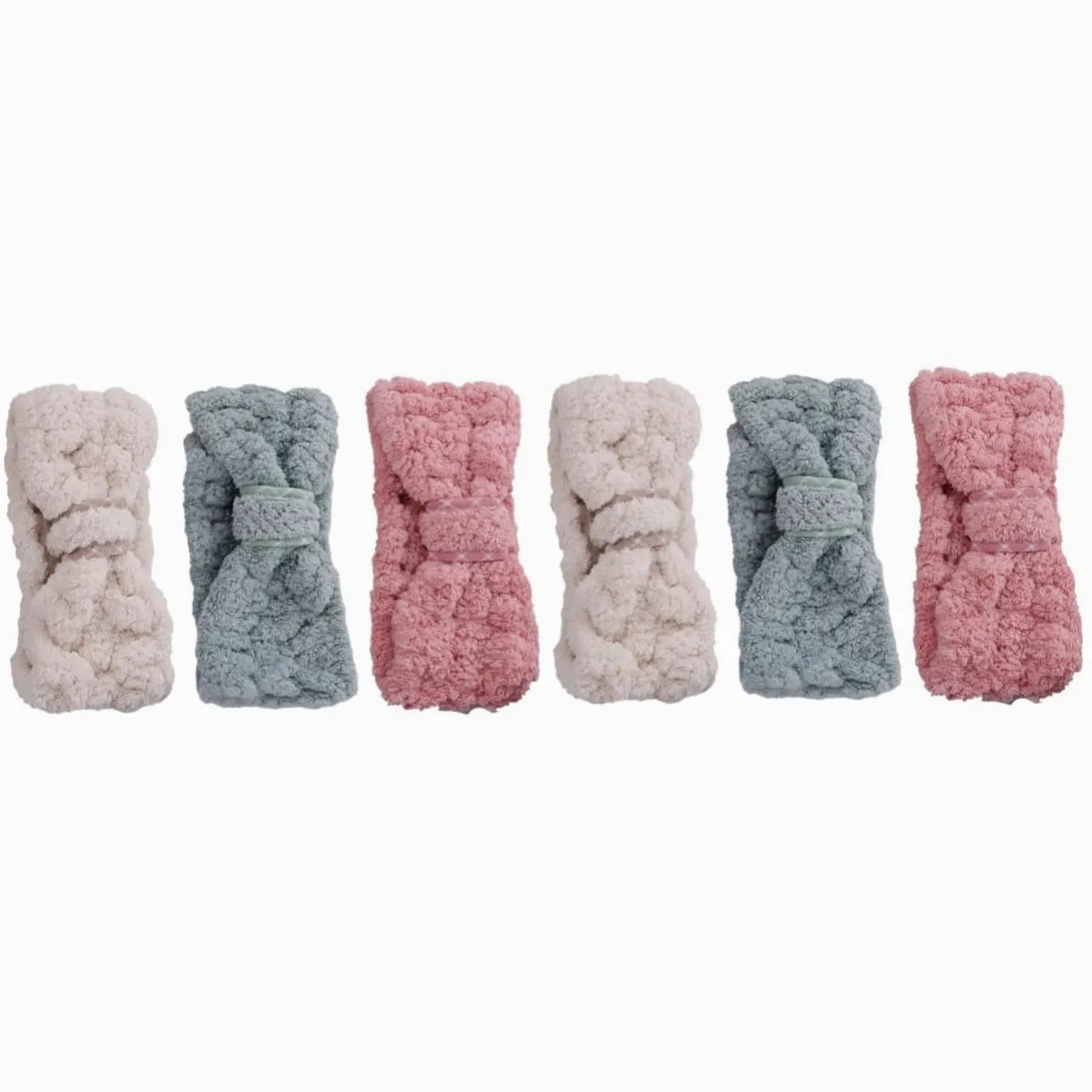 FRCOLOR 6pezzi Fasce Make-up Fleece Da Design Con Fiocco Fascia Elasticizzata Per Sport Doccia e Trucco Comfort e Stile Per Donne Colori Casual