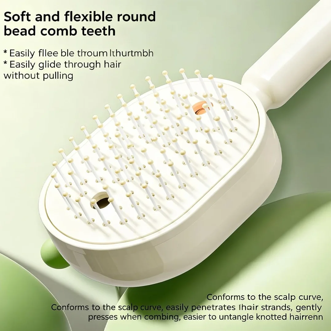 Electric Hair Brush with Water Spray Vibration Misting Detangling Comb Red Light Air Cushion Massage for Wet Dry Hair Beige