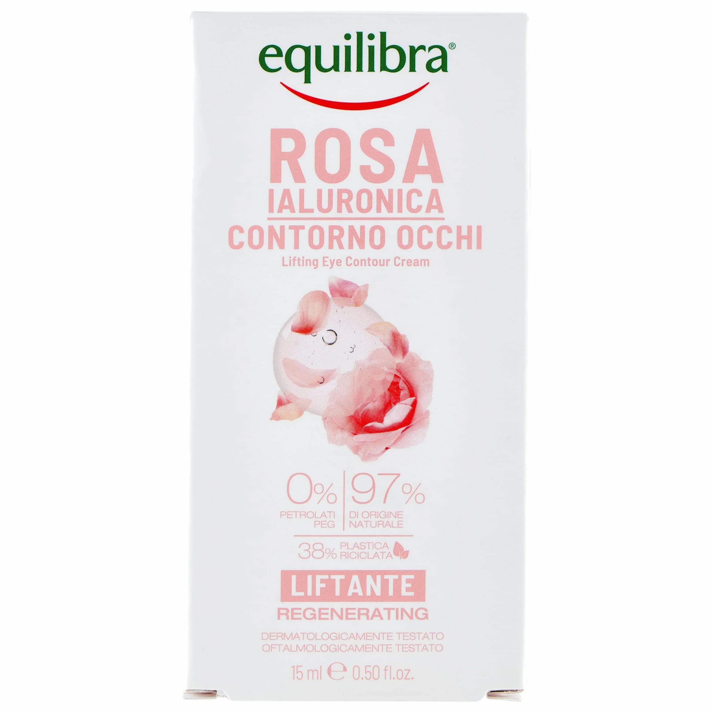 Equilibra Viso, Rosa Ialuronica Contorno Occhi Liftante, Siero Contorno Occhi a Base di Estratto di Rosa Damascena, Acido Ialuronico, Attivo da Semi di Sesamo e Microalghe, Effetto Lifting, 15 ml