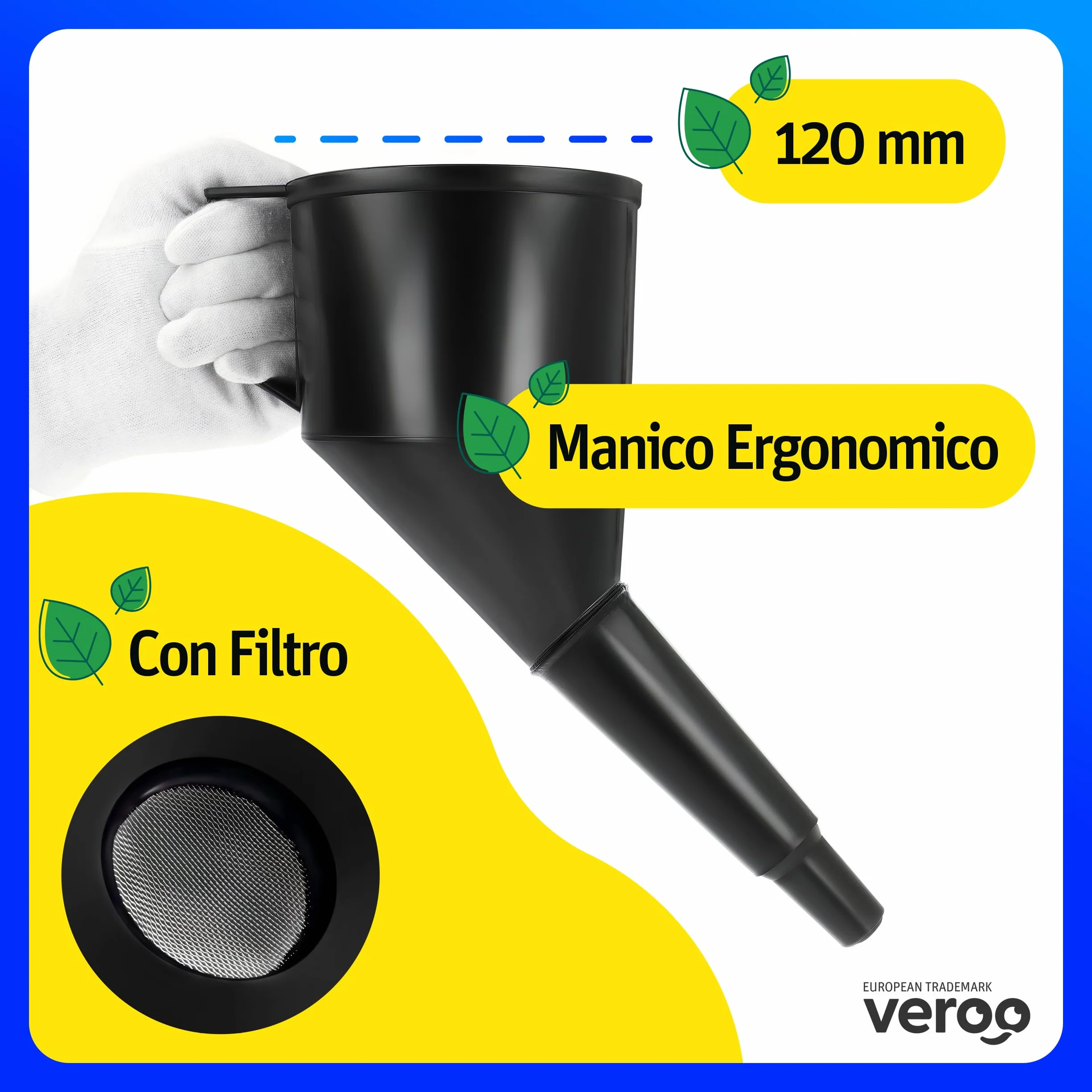 Imbuto Carburante per Auto, Benzina e Olio, Plastica Angolato con Filtro e Manico