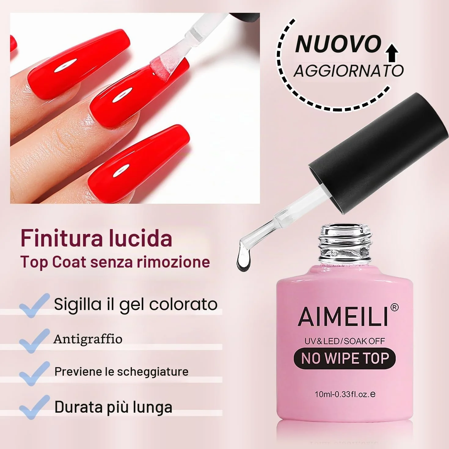 AIMEILI Base e Top Coat Semipermanente Smalto per Unghie in Gel UV LED Soak Off Kit Senza HEMA 10ml