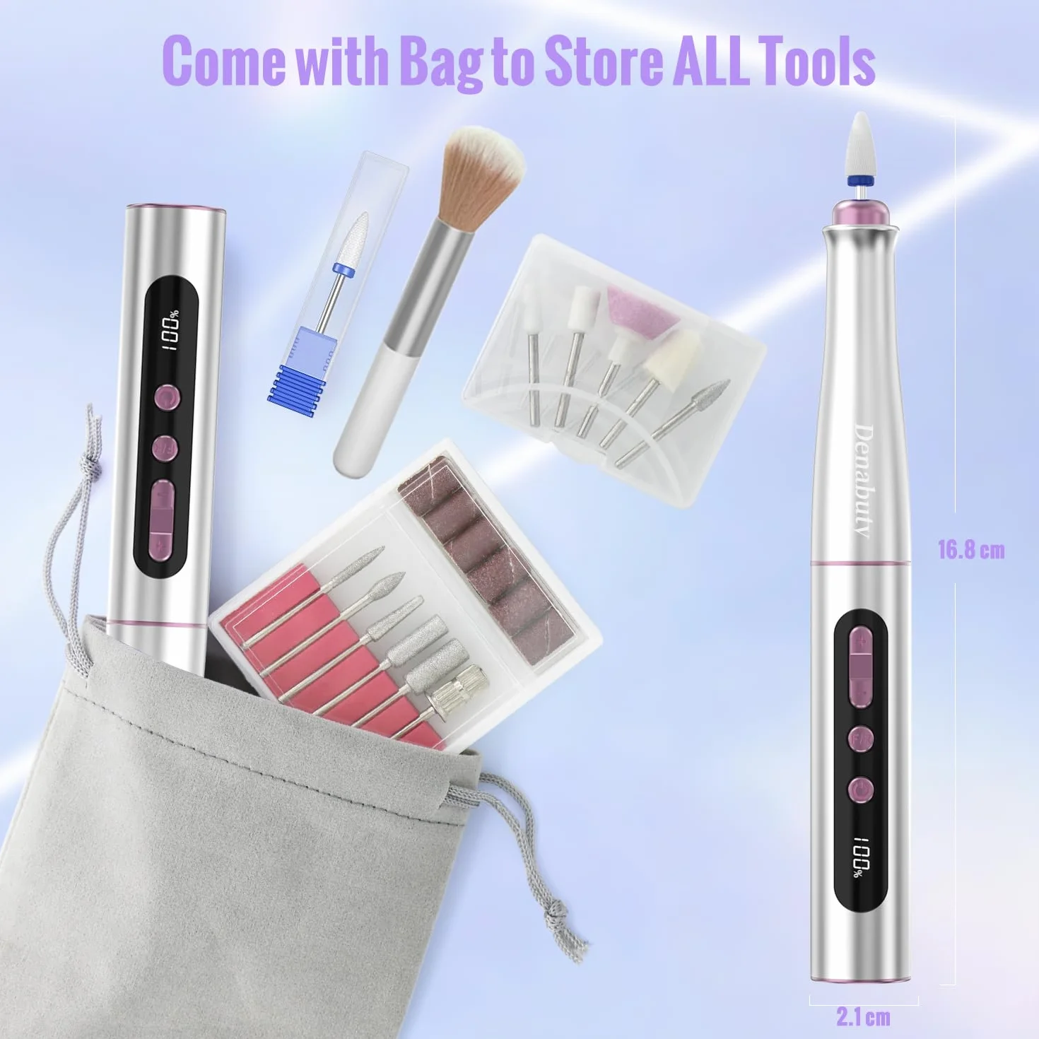 Fresa per Unghie Professionale 35000 Giri Lima Elettrica Senza Fili Display LCD 13 In 1 Kit Manicure Pedicure Ricaricabile Velocità Regolabile