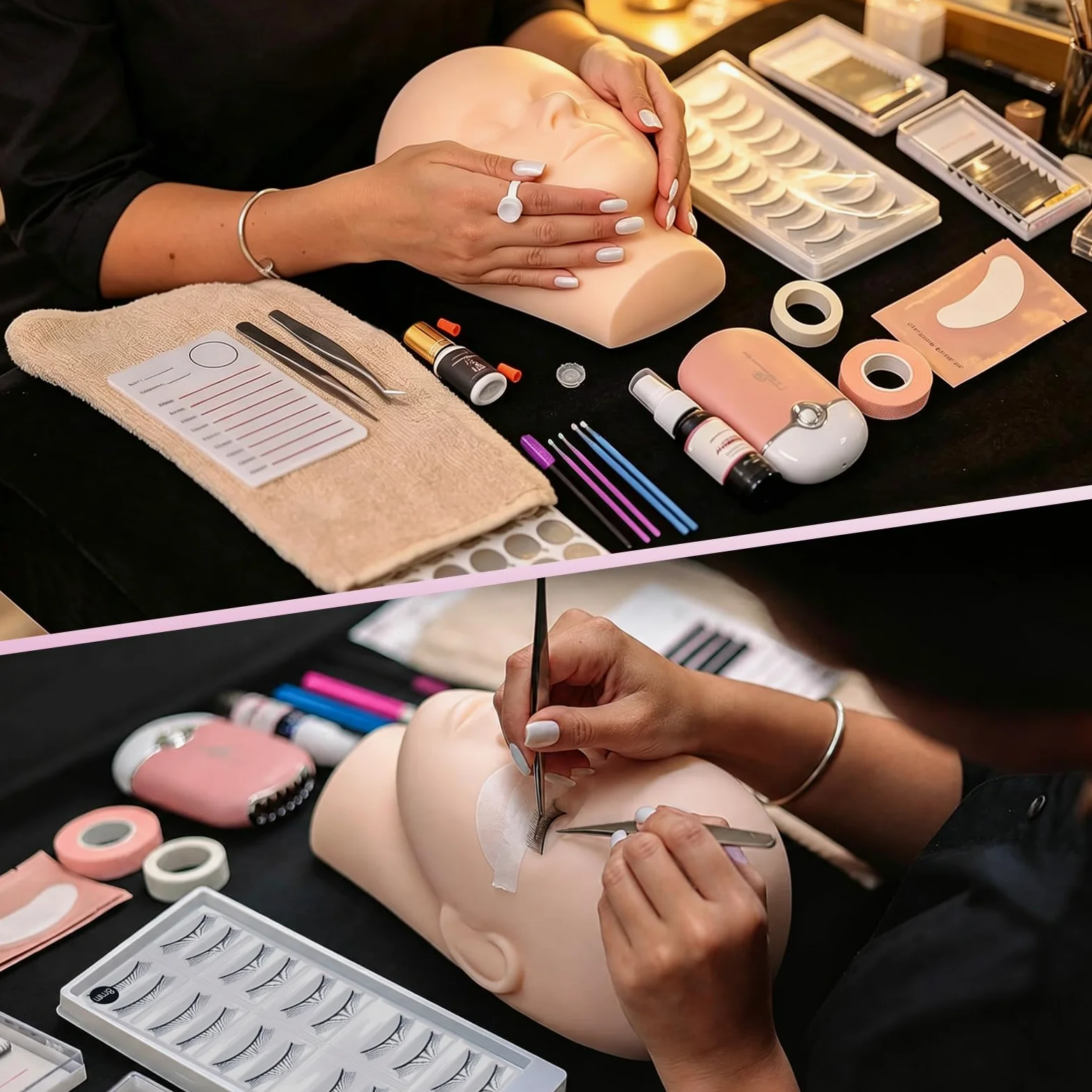 TwoWin Kit per Extension di Ciglia, Testa di Manichino Professionale | per Formazione e Pratica di Extension di Ciglia per Principianti, Forniture per Estetiste e Cosmetologia