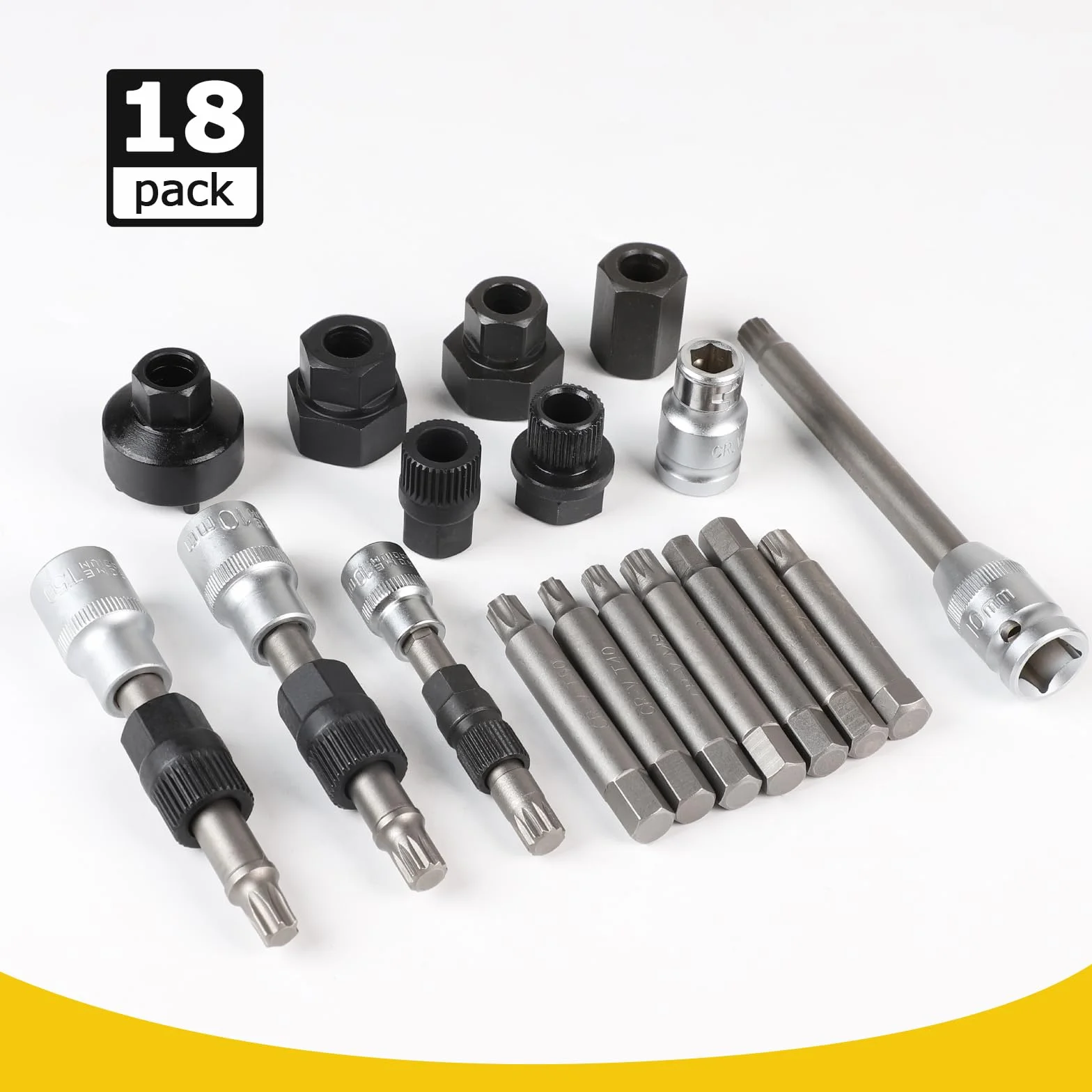 Kit Attrezzi per Alternatore 18 Pezzi, Set Chiavi a Bussola ed Estrattore Puleggia, Compatibile Ford Audi BMW Mercedes Volkswagen