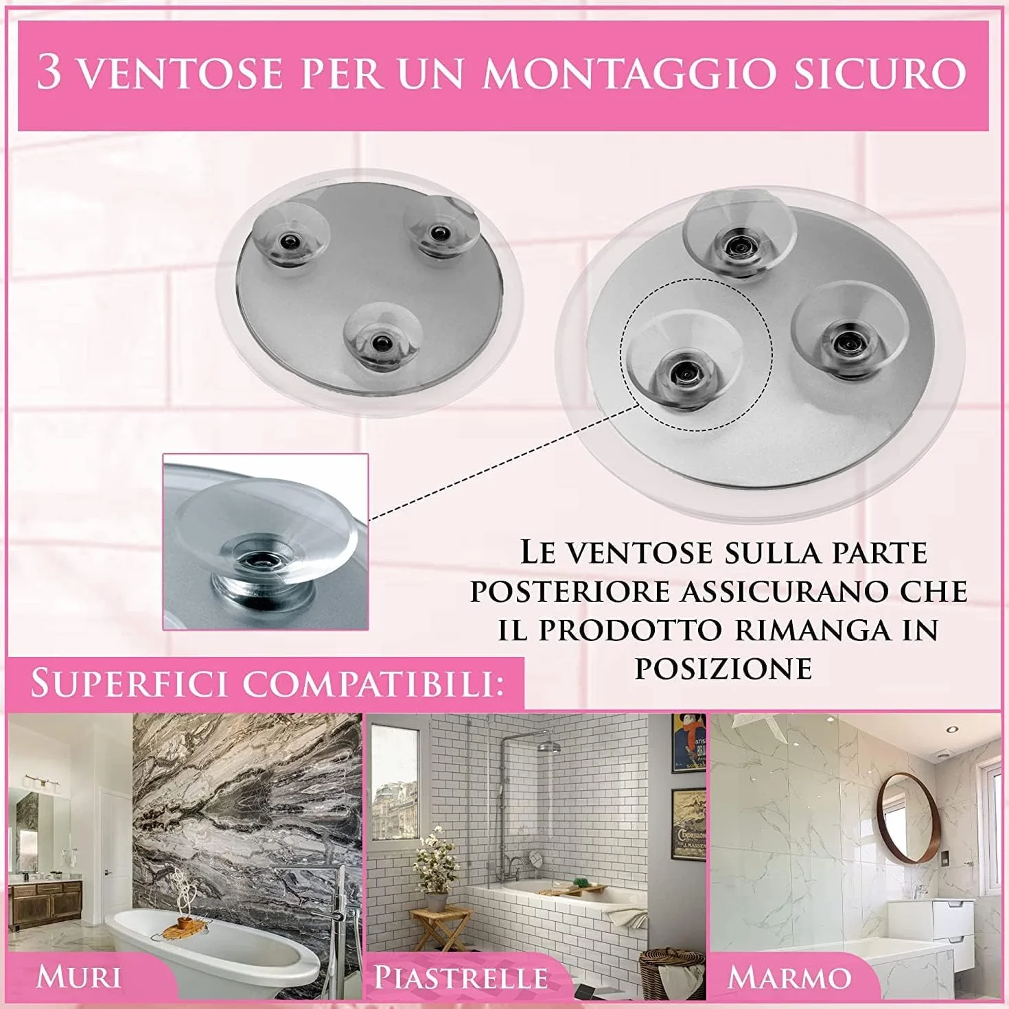 Specchio Ingranditore 15X e 20X con Ventosa 15cm 10cm Trucco