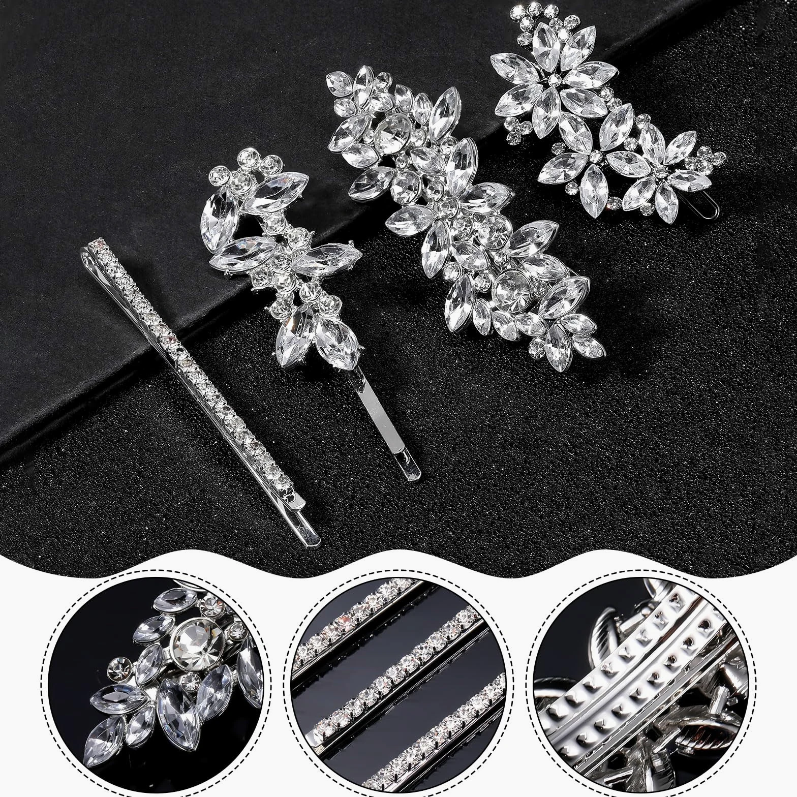 Janinka 10 fermagli per capelli da sposa con strass, forcine per capelli da sposa, forcine argentate per capelli a forma di foglia e fiore, eleganti accessori per capelli per sposa, donne e ragazze
