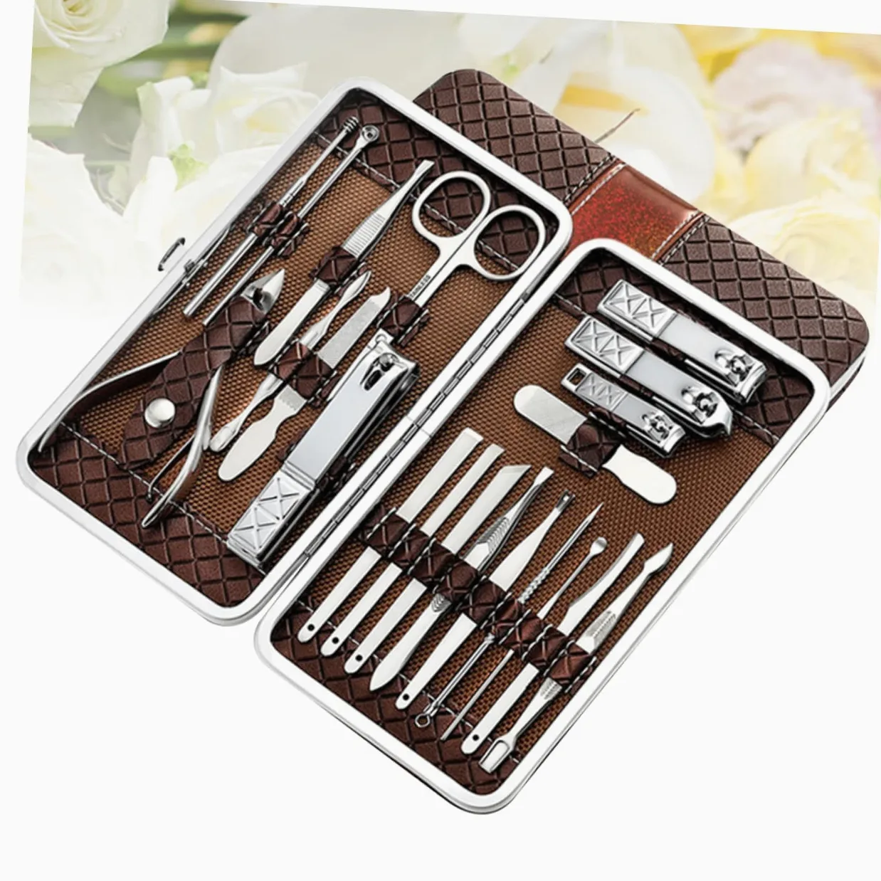 Set Tagliaunghie 21 Pezzi in Acciaio Inox Marrone Ergonomico | Taglio Rapido e Sagomatura Precisa, Kit Mani e Piedi, Adatto a Famiglia e Amici