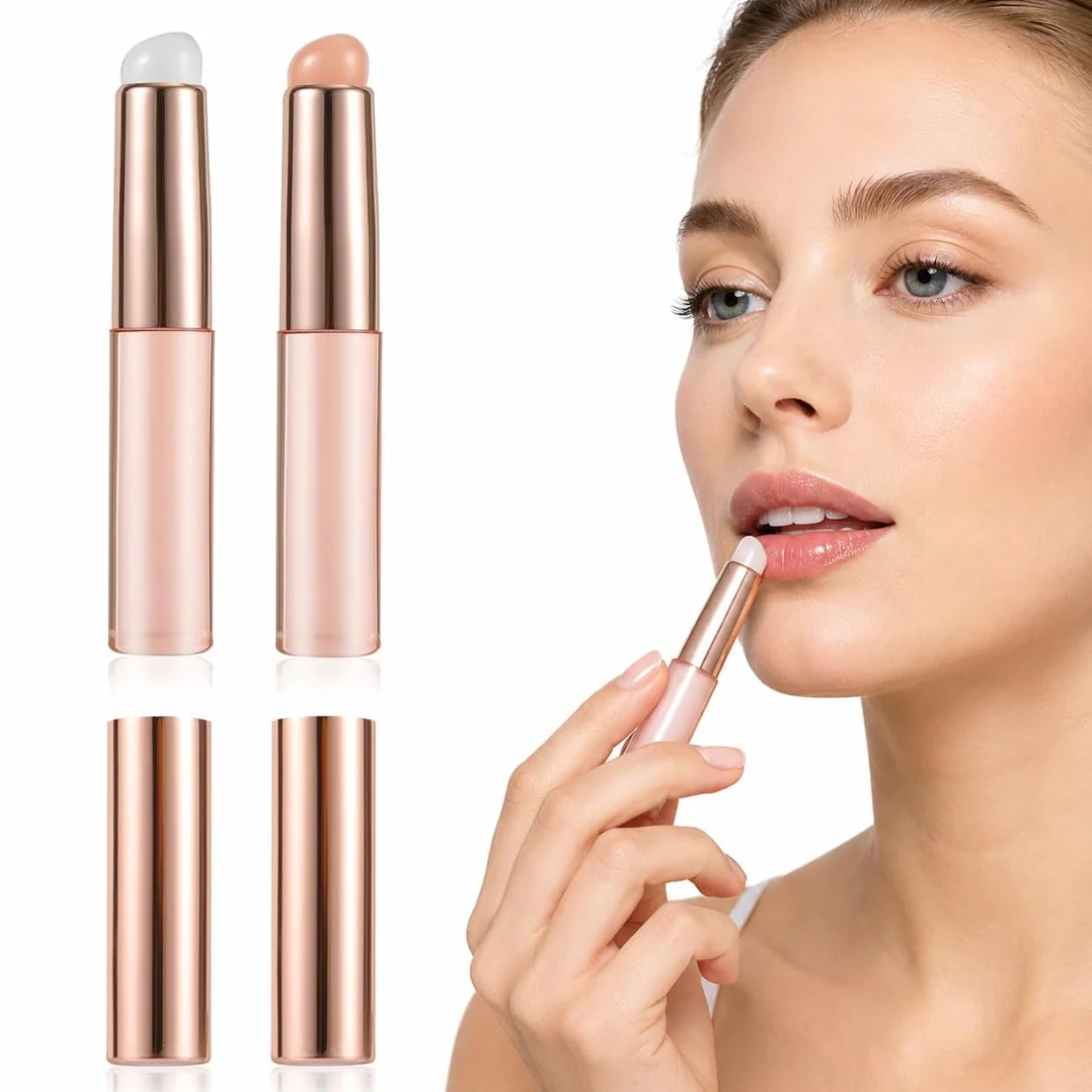2 Pennello Per Labbra In Silicone multifunzionale con cappuccio, per rossetto, gloss, correttore e unghie, rosa e grigio