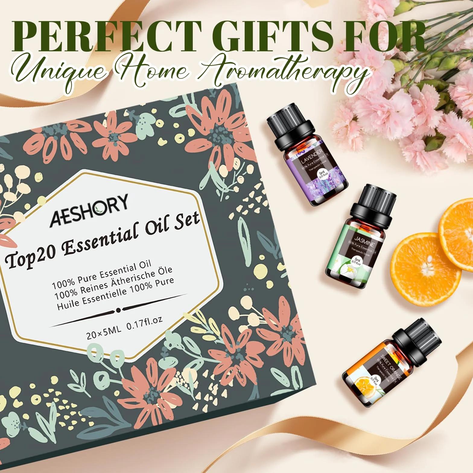 Set di Oli Essenziali per Diffusori Umidificatore 20 x 5ML, Olio Essenziale Naturali per Aromaterapia - Lavanda, Tea Tree, Citronella, Incenso