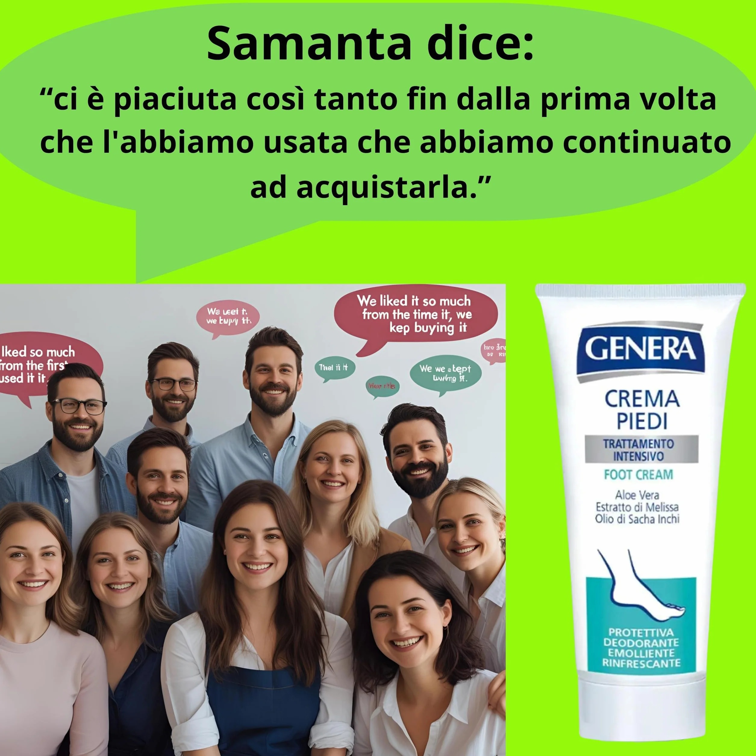 GENERA - CREMA PIEDI FEET CREAM TRATTAMENTO INTENSIVO CON ALOE VERA ESTRATTO DI MELISSA OLIO DI SACHA INCHI PROTETTIVA DEODORANTE EMOLLIENTE - TUBO 100 ML