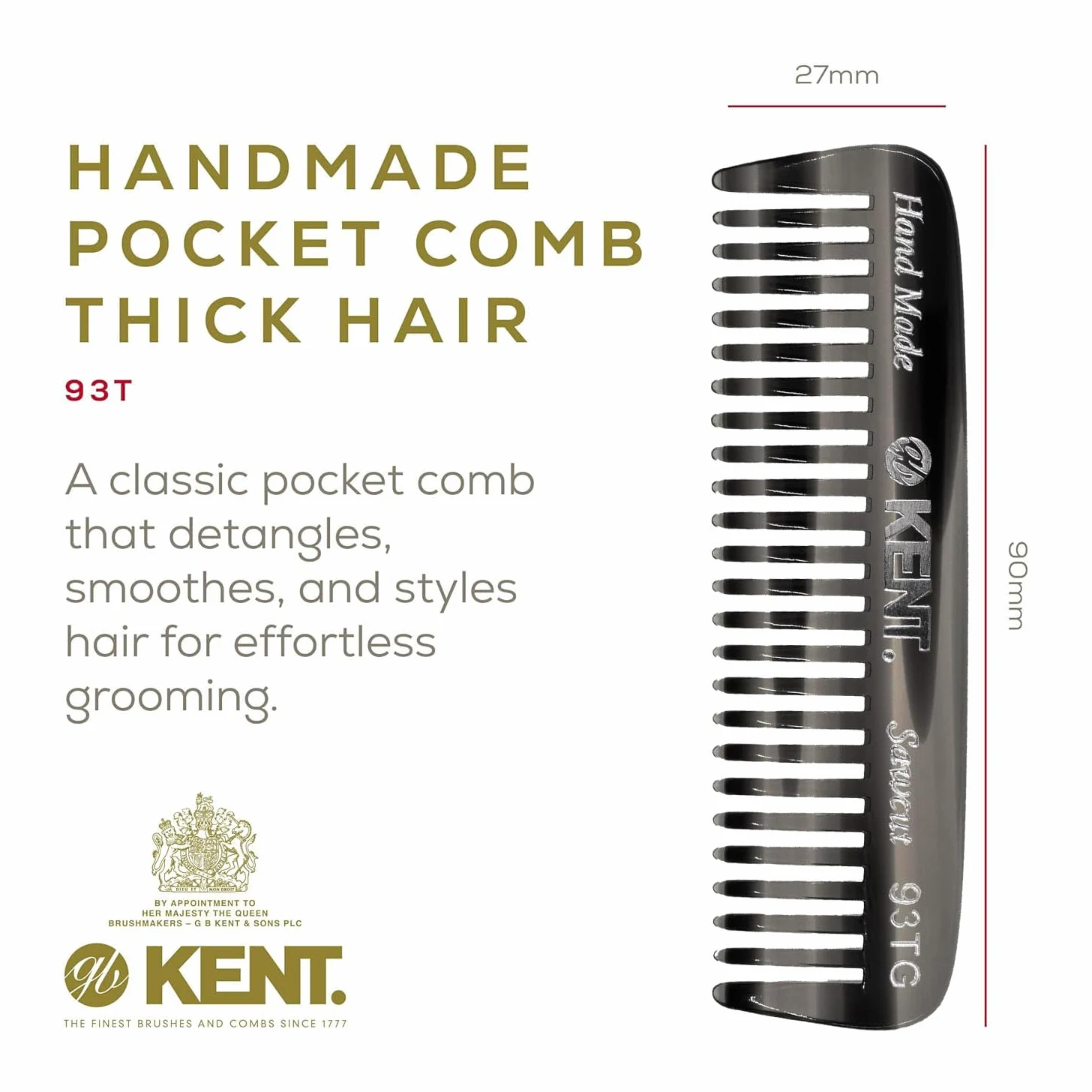 Kent 93T Mini pettine da barba da uomo – pettine da uomo a denti larghi, pettine per baffi e pettine da barba ideale per peli del viso, piccolo pettine da viaggio tascabile, mini pettine districante