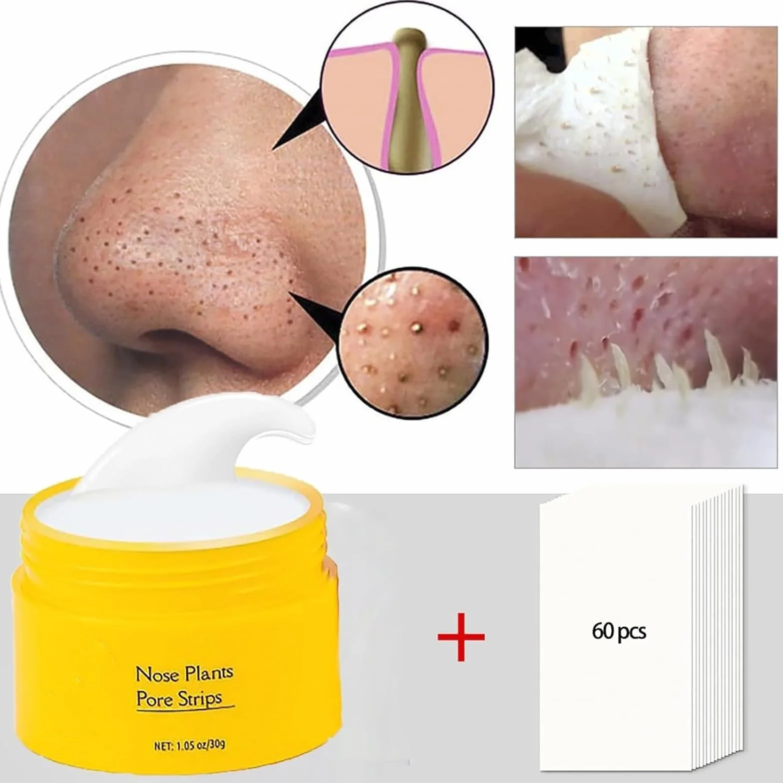 Luelle Pore Strips - Luelle Nose Pore Strips,Luelle Blackhead Remover,Deep Cleansing Pore Strips,Blackhead Mask with 60 PCS Strips,Nose Plants Pore Cleanser Purifying Face Mask for Nose & Face (1Pcs)
