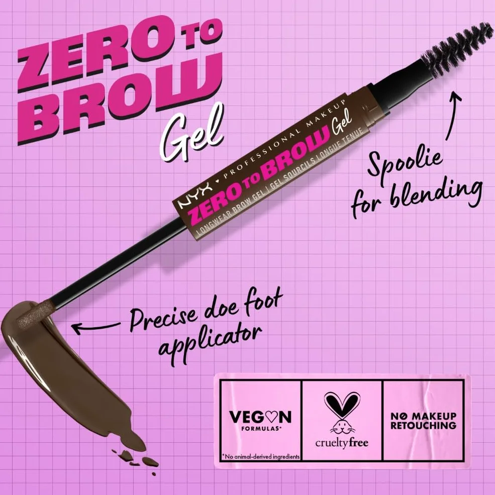 NYX Professional Makeup Gel Per Sopracciglia, Effetto Naturale, Tenuta Fino a 2 Giorni, Transfer Resistant, Applicatore e scovolino, Zero to Brow, Tonalità: ESPRESSO