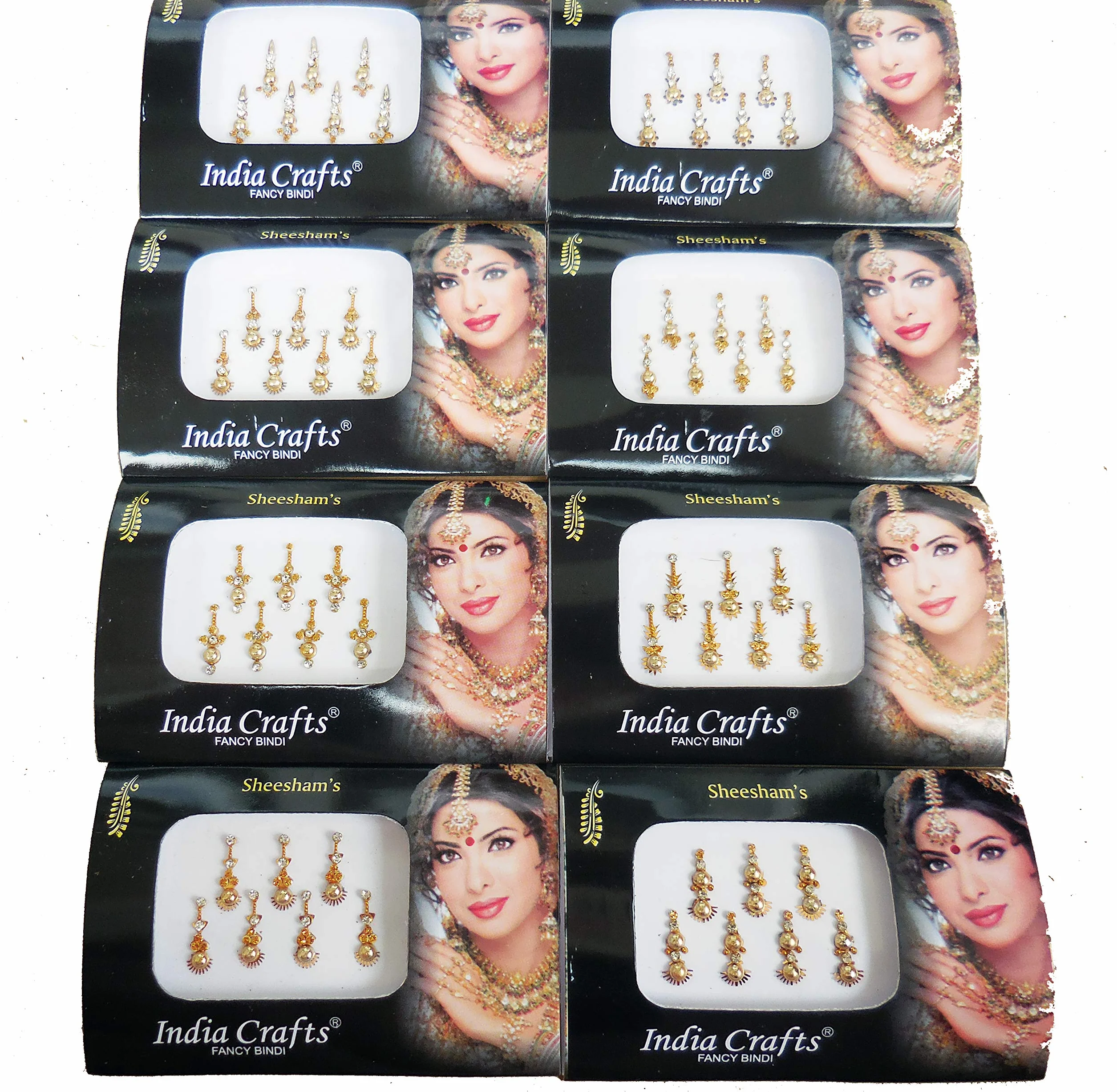 8 confezioni di 56 bindi indiani in argento, oro, nero, multicolore, stile Bollywood (etichetta in lingua italiana non garantita)