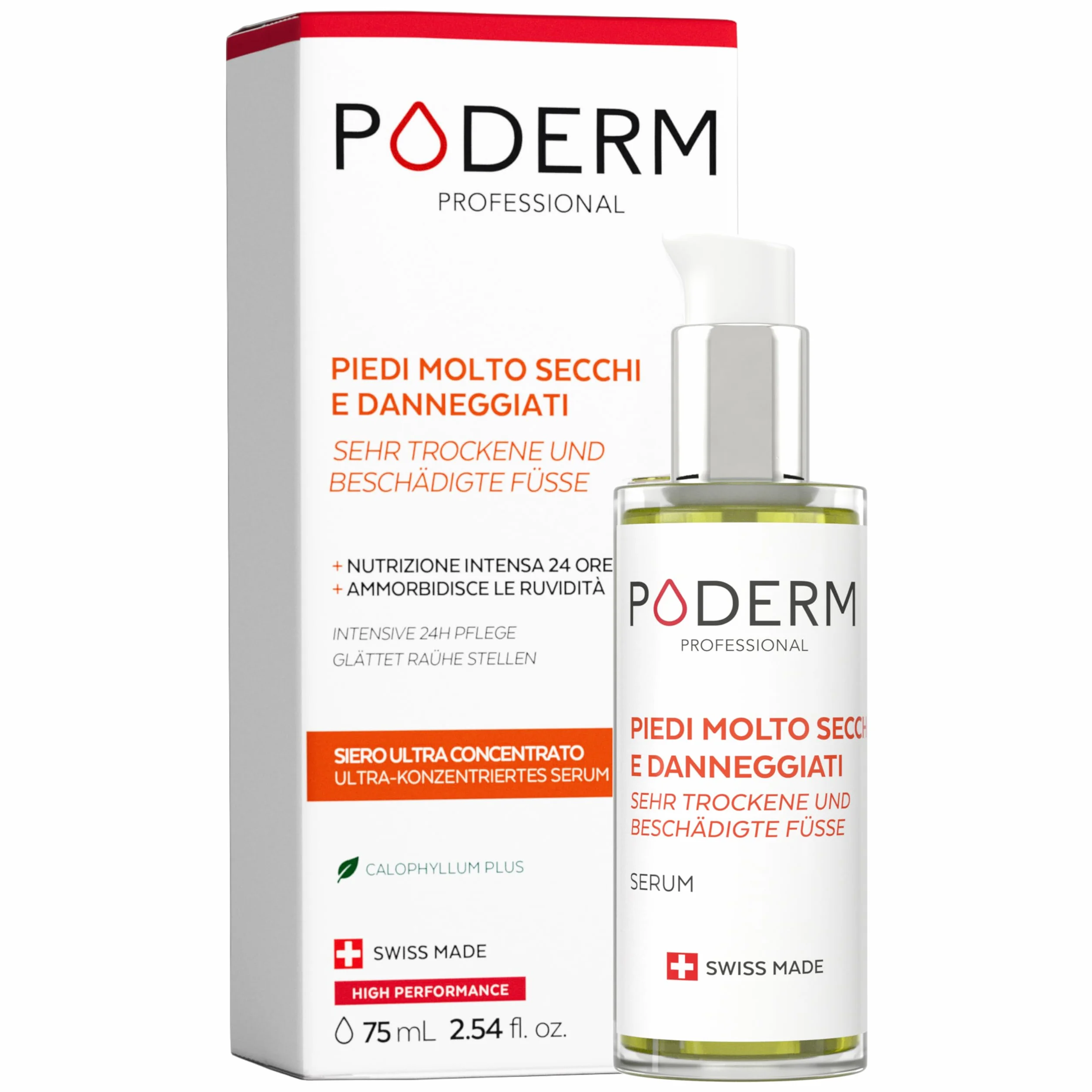 PODERM Swiss Made Cura dei piedi Ripara e nutre intensamente 24 ore Piedi secchi danneggiati Ingredienti 100% naturali