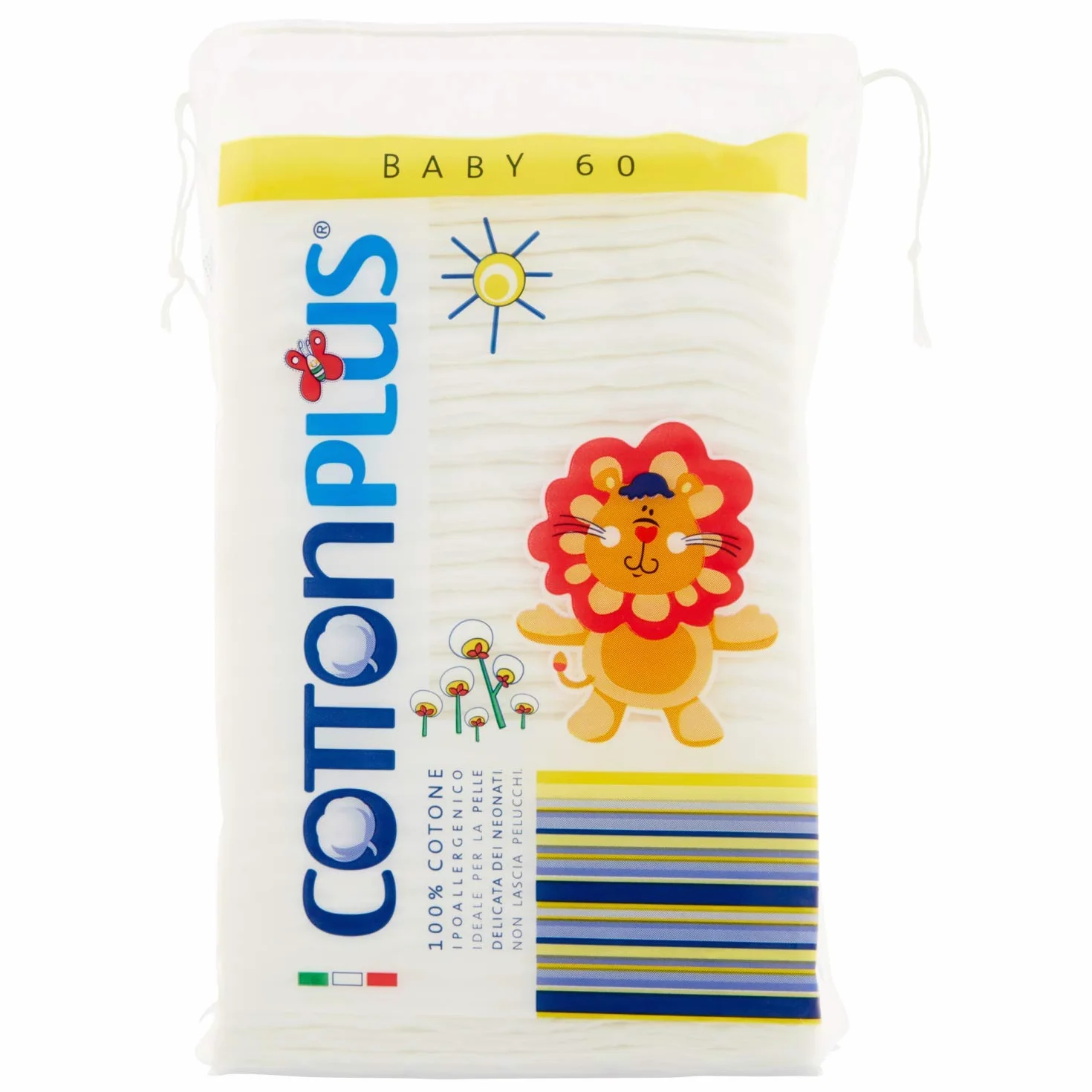 Cotton Plus BABY 60 pz. - LINEA BABY | DISCHETTI PRETAGLIATI 100% PURO COTONE | Per la pulizia dei più piccoli, in morbido cotone ipoallergenico, assorbenti e resistenti.