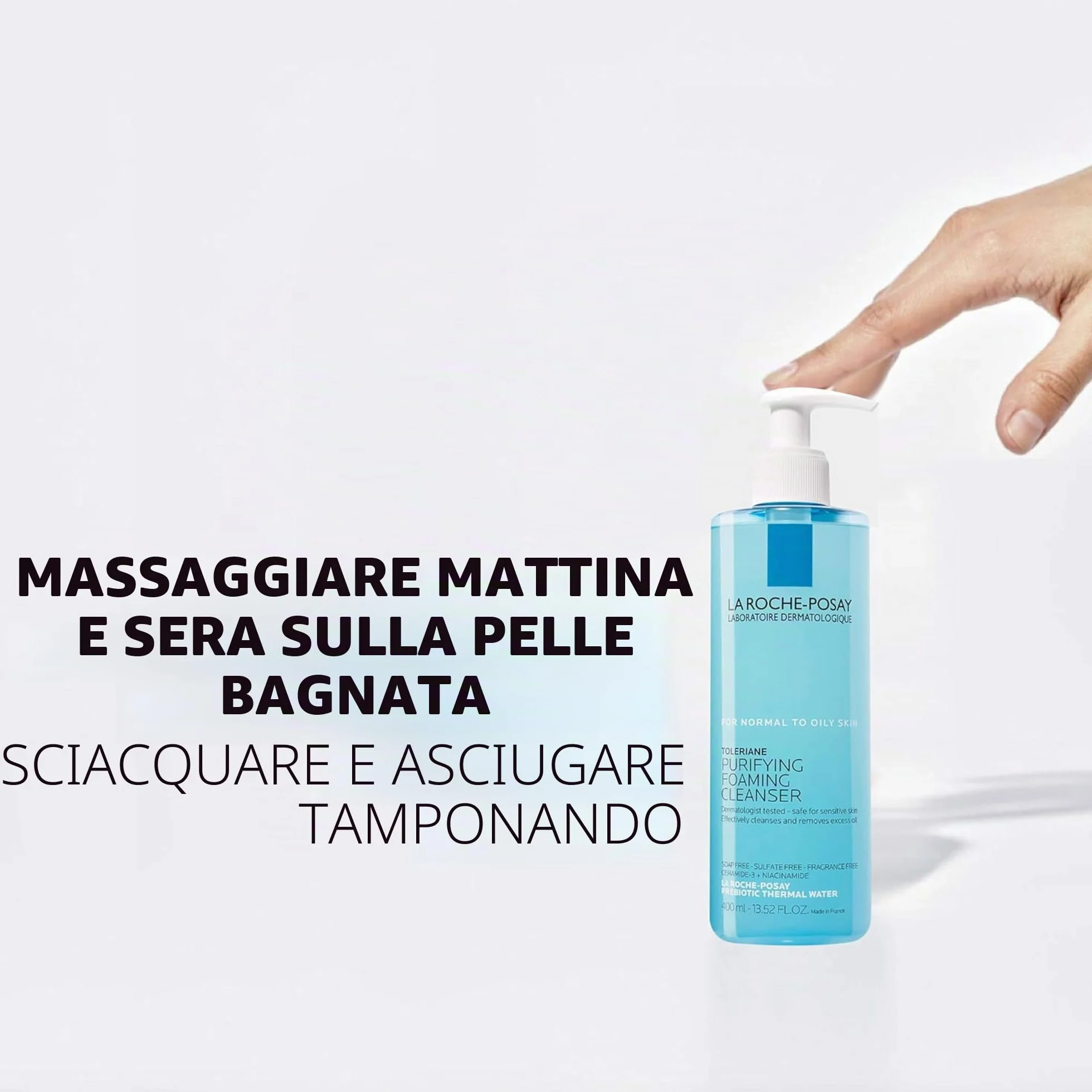 La Roche-Posay Toleriane, Gel Detergente Schiumogeno a Doppia Azione, Adatta a Pelli Sensibili, Elimina Impurità e Sebo, Pelle Morbida e Idratata, Formula con Tensioattivi Delicati e Glicerina, 400 ML