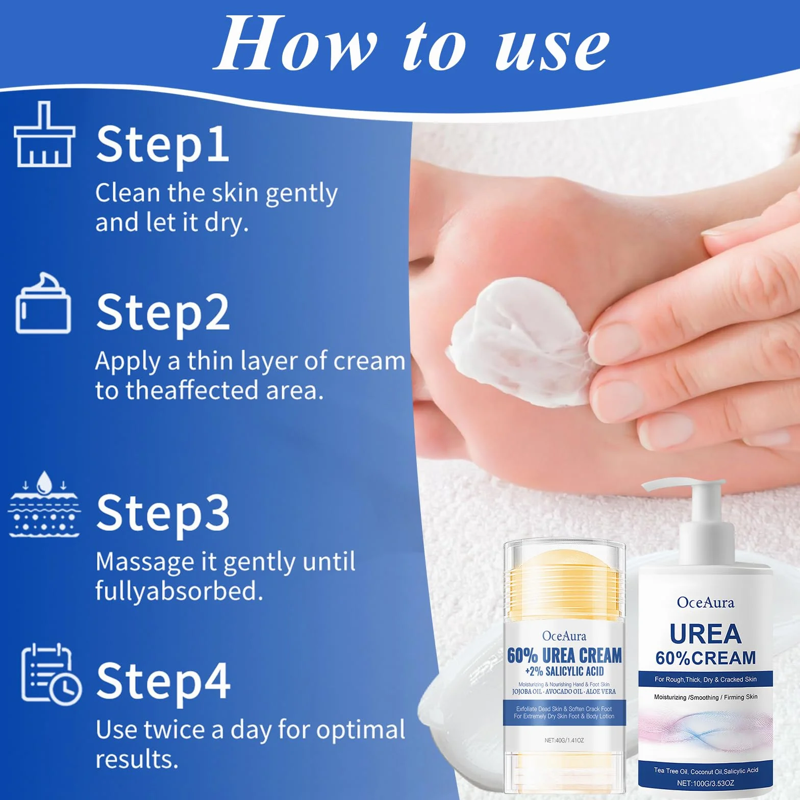 Crema Piedi Urea 60%,Crema Urea,100g panna Idratante +40g Foot panna Stick,Un'idratazione Profonda,per la Riparazione di e Mani,lozione per Piedi per Pelle Secca,Screpolata
