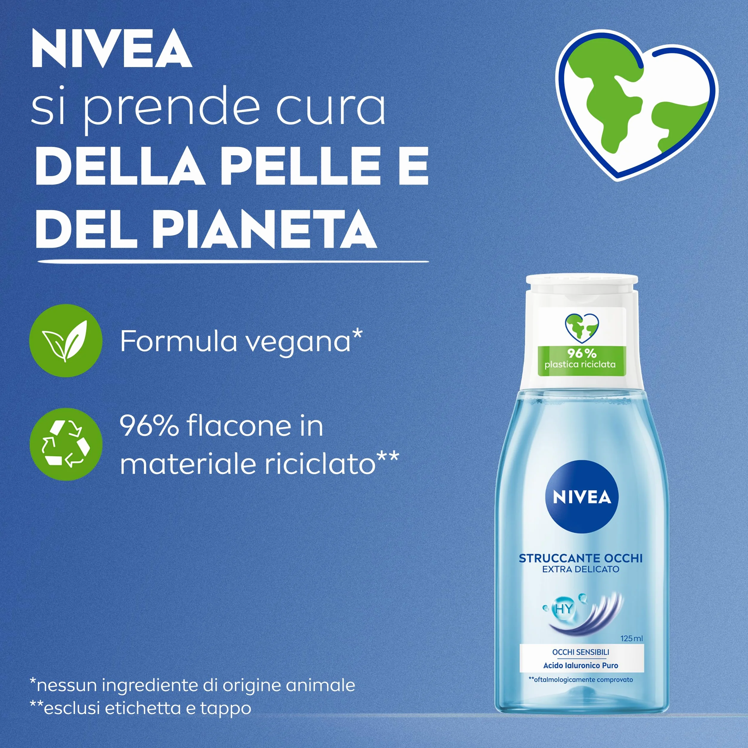 NIVEA Struccante Occhi Extra Delicato 6 x 125 ml, Bifasico con Acido Ialuronico