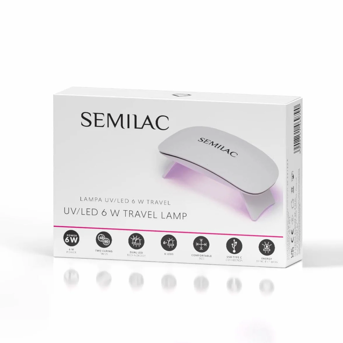 Semilac Lampada LED da viaggio, 6 W, pieghevole, con timer da 60/90 secondi, compatta e portatile, connettore USB-C