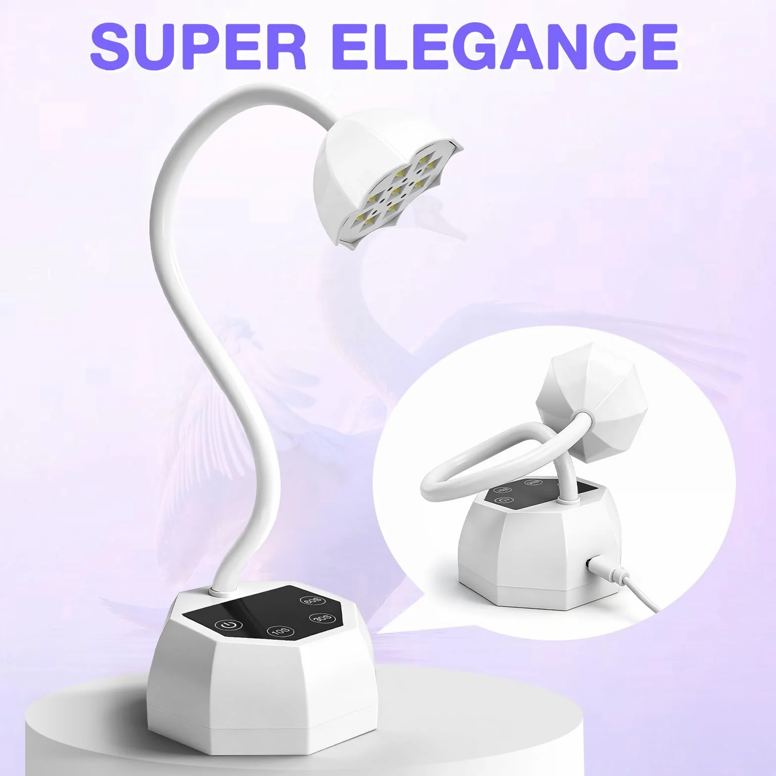 Lampada UV LED per Unghie Weiße Lotus - Sensore Intelligente 48W 365+395nm, Ricaricabile 1500mAh, Collo d'Oca Flessibile, Garanzia 365 Giorni