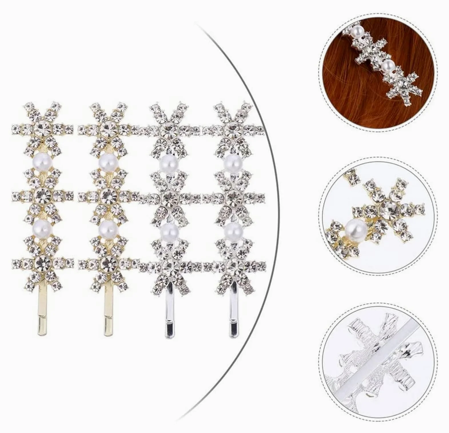 Accessori for capelli Sposa Pettine for capelli da sposa Fermagli for capelli in metallo 6 pezzi Fermagli for capelli con strass Lucido Natale Fiocco di neve Barrettes Perle di cristallo Copricapo da