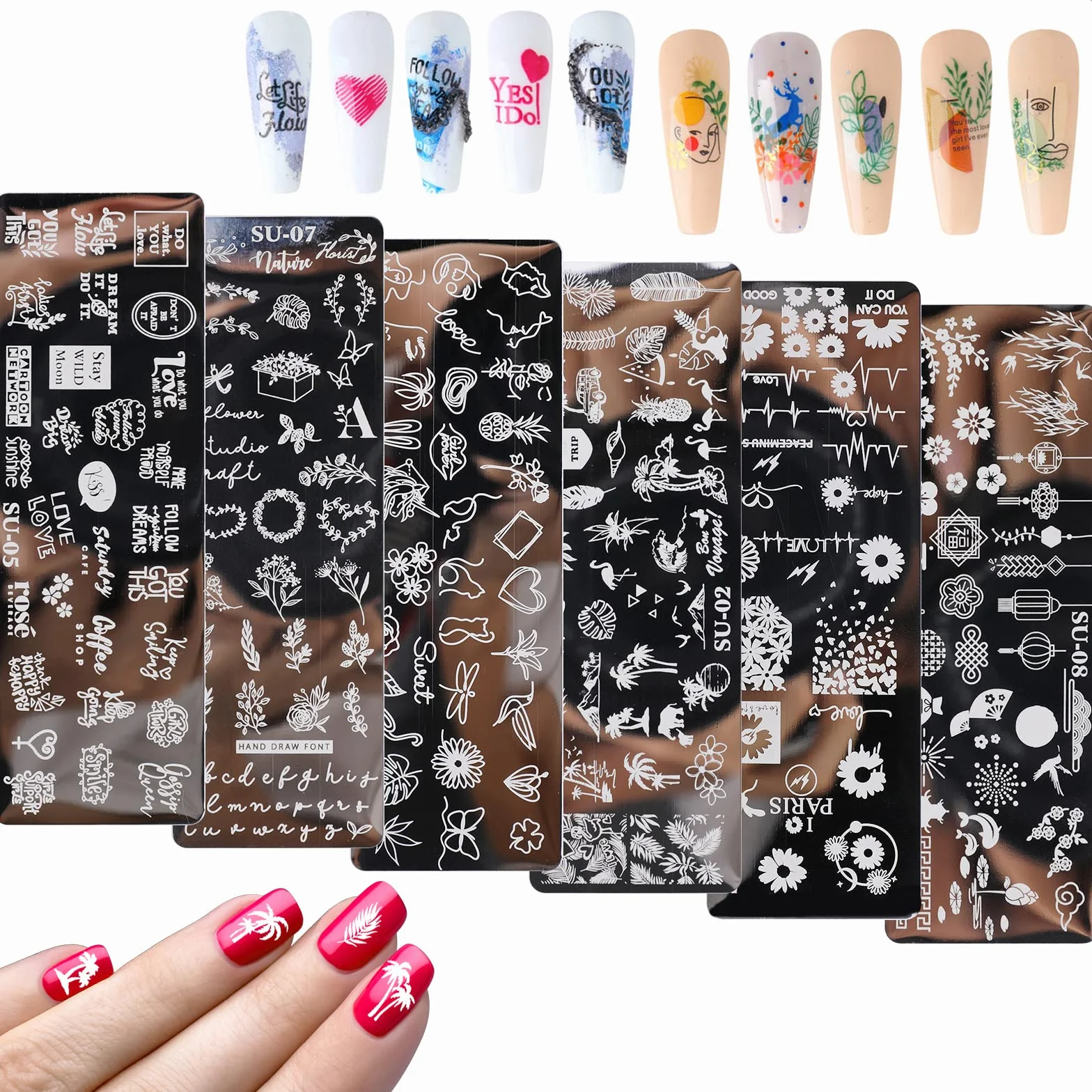 MWOOT 6pcs Set di Nail Art Stamping, Nail Template Piastra per Unghie,Mescolare Unghie Piastre Manicure Nail Piastra, UnghieTimbro Scraper Piatti Templates