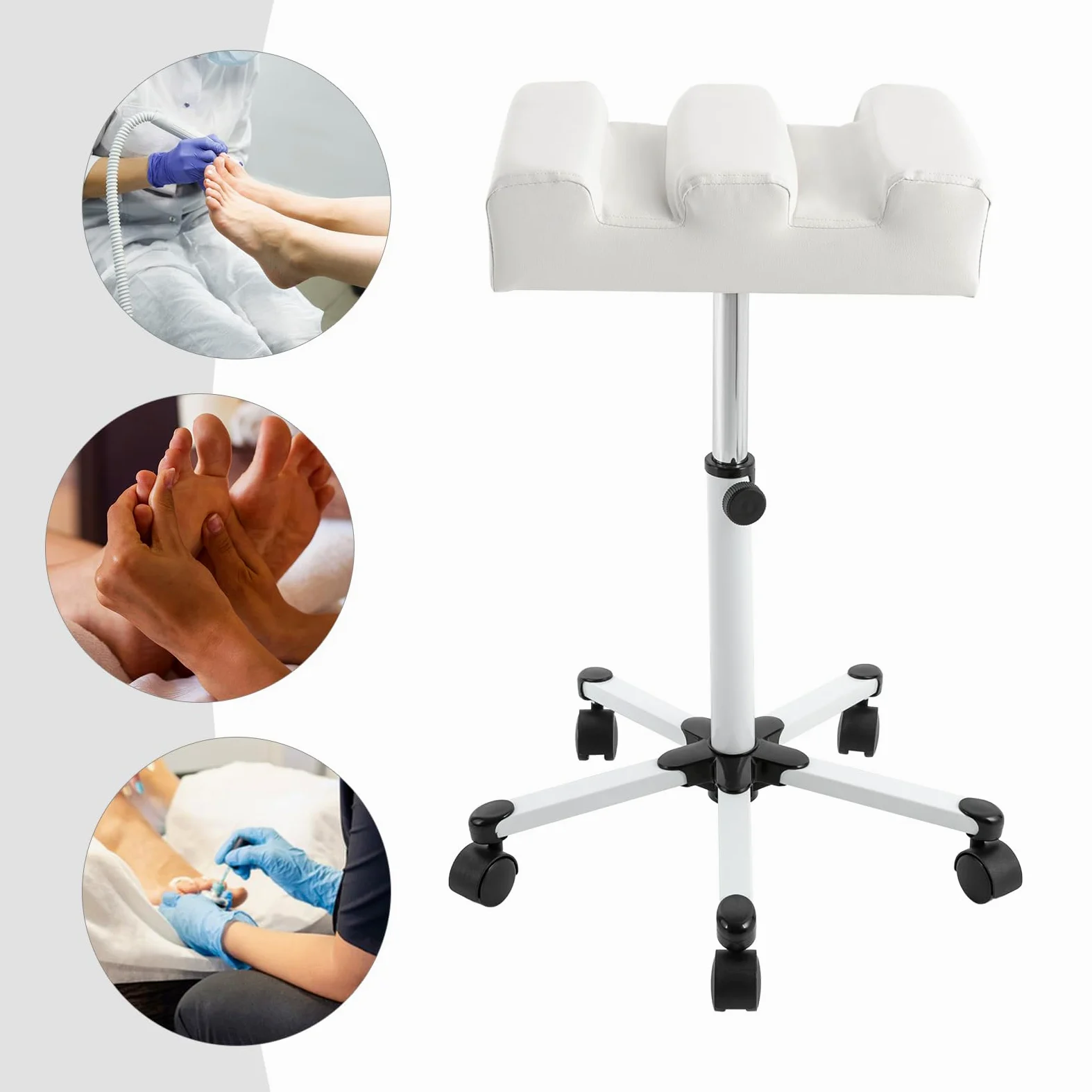 Sgabello Pedicure e Manicure Regolabile con Ruote e Poggiapiedi - Sedia per Bellezza e Salone