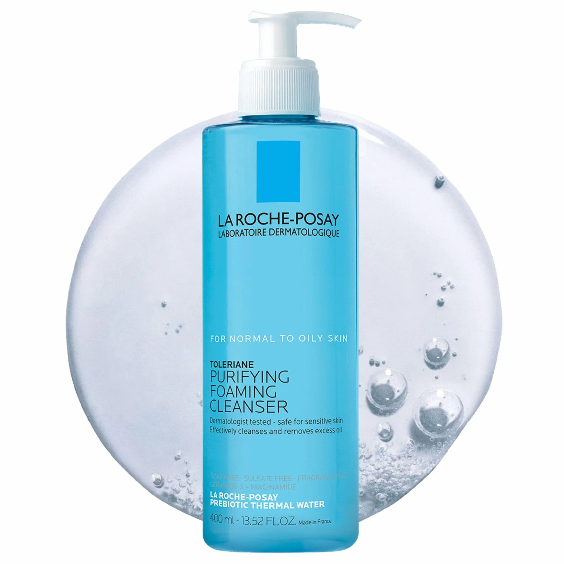 La Roche-Posay Toleriane, Gel Detergente Schiumogeno a Doppia Azione, Adatta a Pelli Sensibili, Elimina Impurità e Sebo, Pelle Morbida e Idratata, Formula con Tensioattivi Delicati e Glicerina, 400 ML