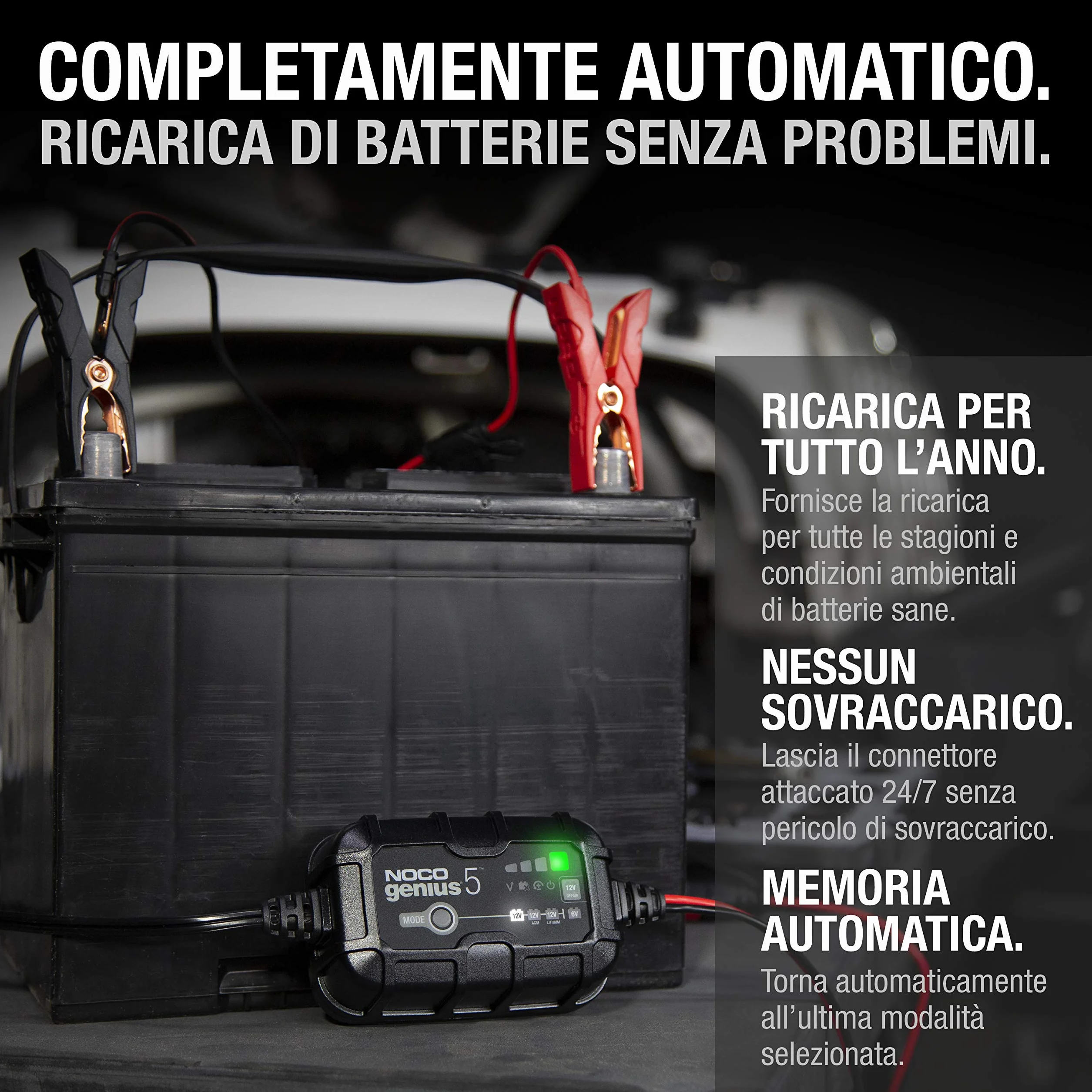 NOCO GENIUS5 Caricabatterie Intelligente 5A 6V/12V Mantenitore di Carica Desolfatatore