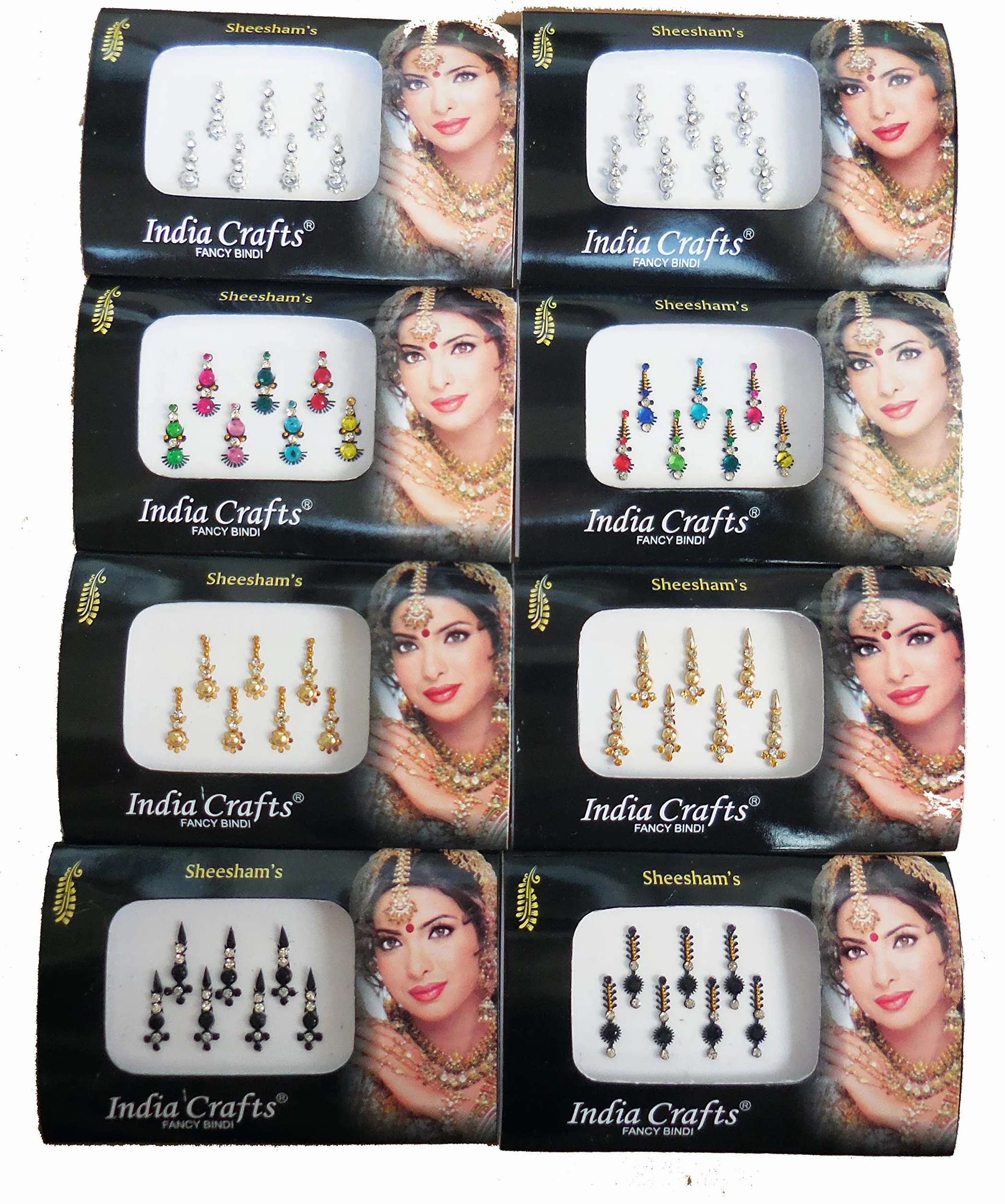 8 confezioni di 56 bindi indiani in argento, oro, nero, multicolore, stile Bollywood (etichetta in lingua italiana non garantita)