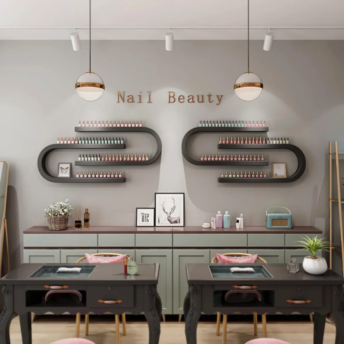 Organizzatore per Smalti da Parete, Mensole Sospese in Metallo A Forma di U, Scaffali Multifunzionali per L'Esposizione di Smalti, Ideali per La Casa, Il Salone di Bellezza O Il Negozio,Nero