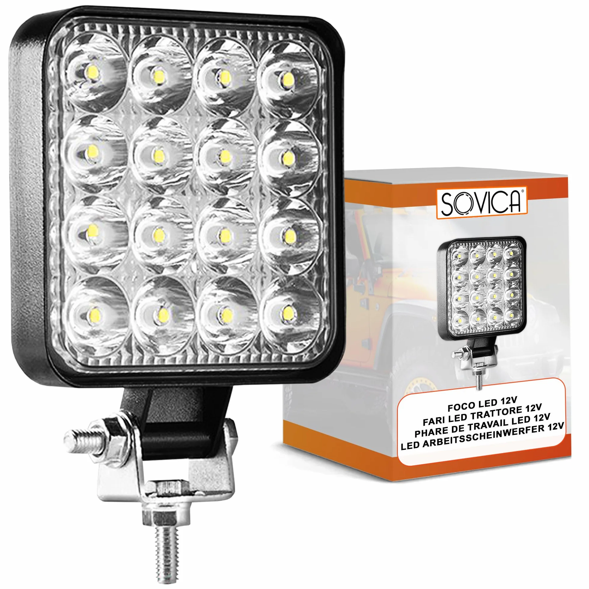 Fari Led Trattore 12V 24V Alluminio ABS 48W 16 LED 6500K 10.5 cm