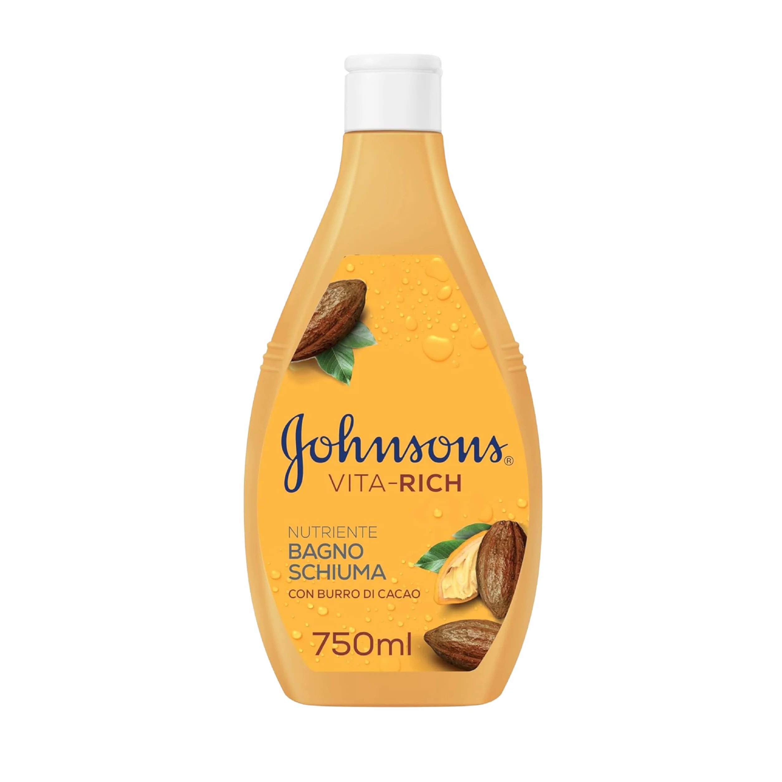Johnson's Vita-Rich Bagnoschiuma Nutriente, Bagnodoccia con Burro di Cacao e Glicerina di origine vegetale, Docciaschiuma delicato e idratante per una pelle profumata e dall'aspetto sano, 750 ml