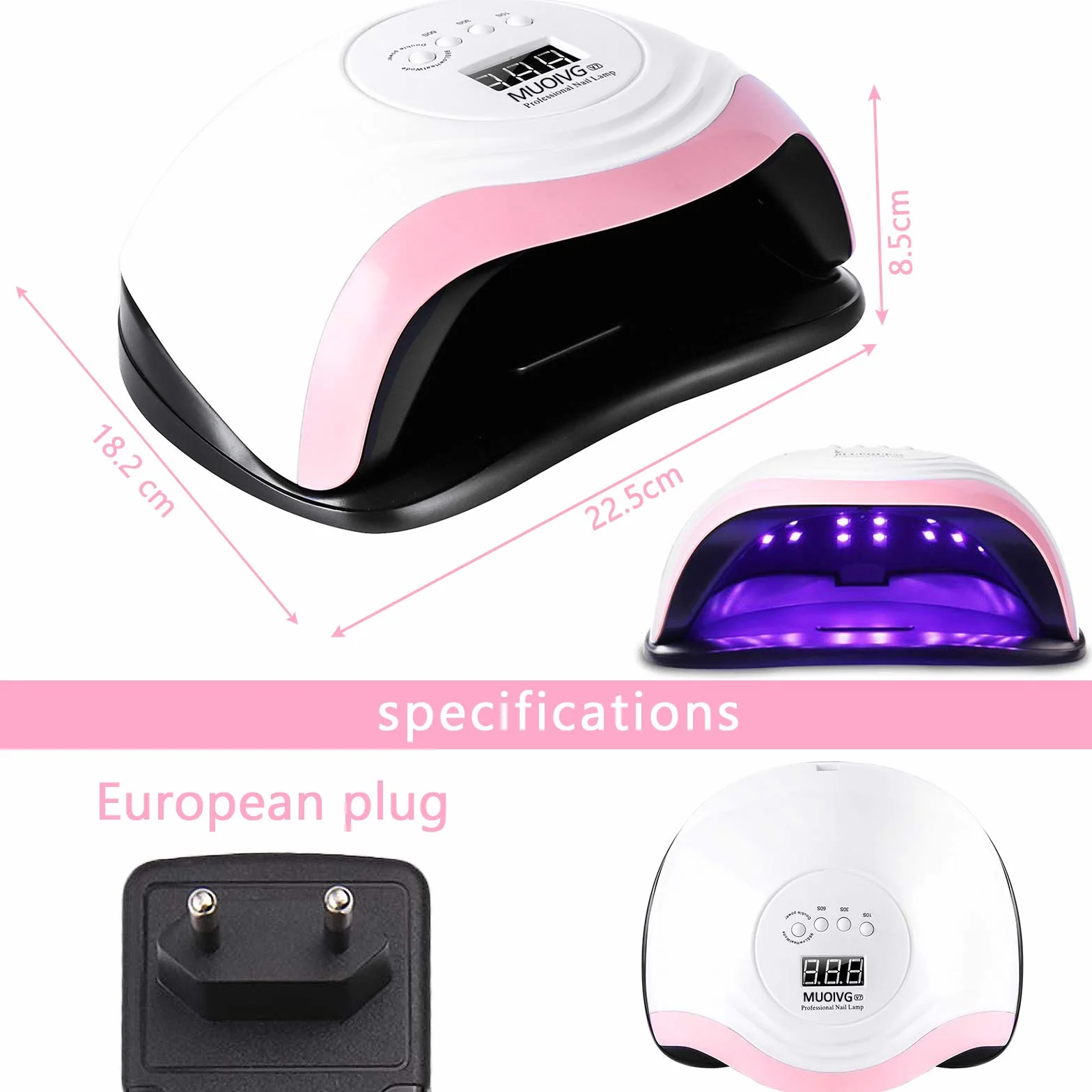 Lampada Unghie LED UV Professionale,168W Fornetto Unghie Può Curare Rapidamente,Sensore Di Avvio Automatico,Timers da 10s/30s/60s/90s, LCD Display Lampada per unghie per Gel Nail Polish Light