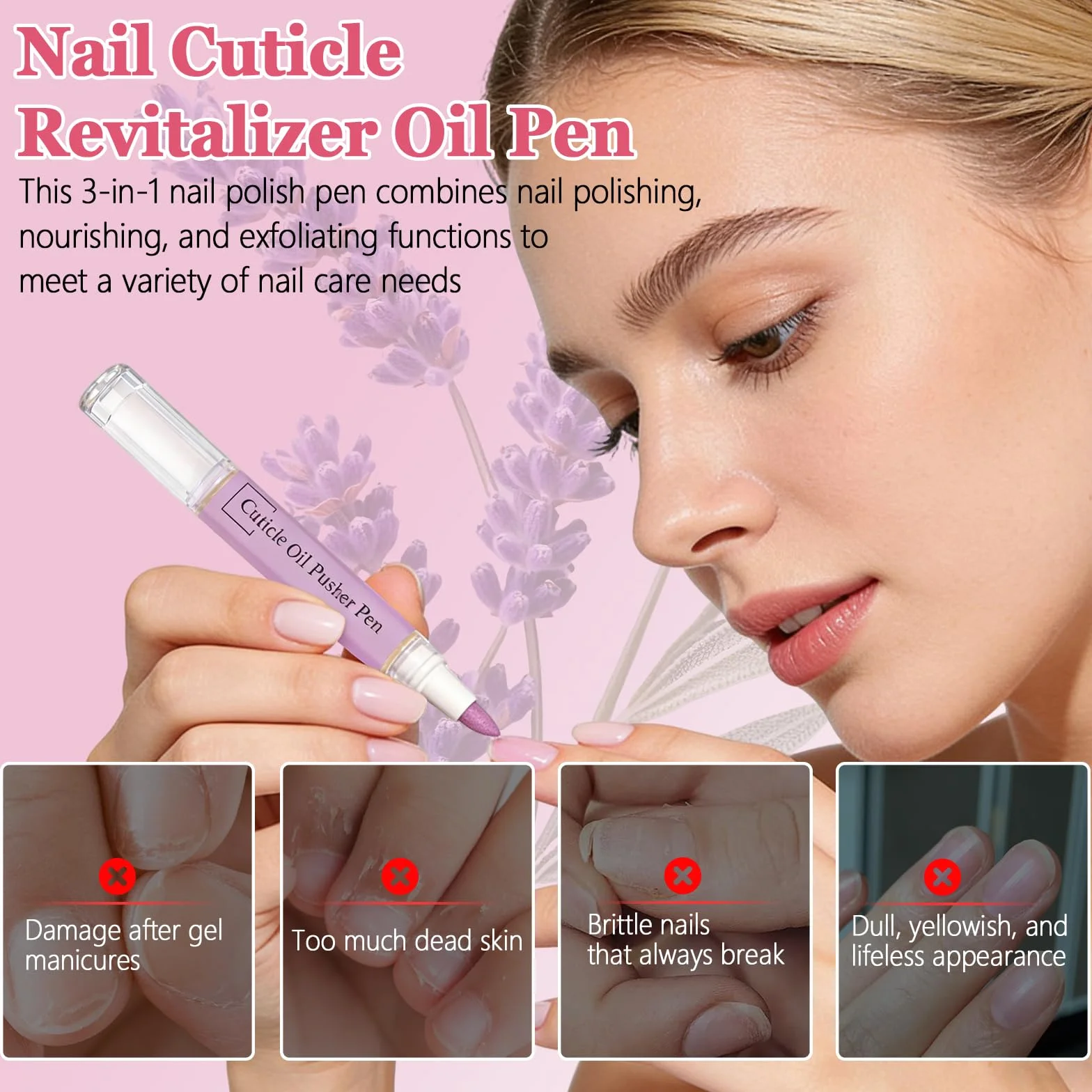 2PCS Penna Spingi Cuticole 2 in 1, Penna 3 in 1 con olio per cuticole, Olio Cuticole Unghie, 3-In-1Nail Care Pen, Nutriente E Lucidante,Cura Delicata,Adatto Per Unghie Secche E Danneggiate