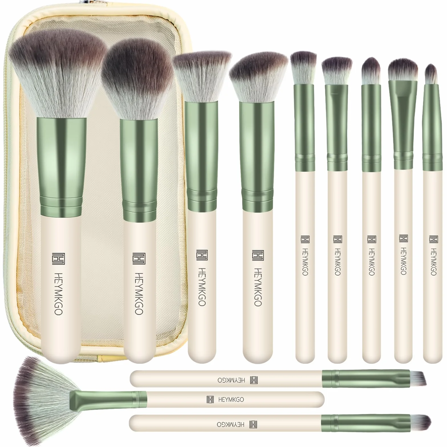 HEYMKGO Pennelli Make Up 12PCS Set di pennelli professionali per il trucco Premium sintetici per fondotinta polvere fard labbra ombretto sopracciglia kit di pennelli per il trucco con borsa da viaggio