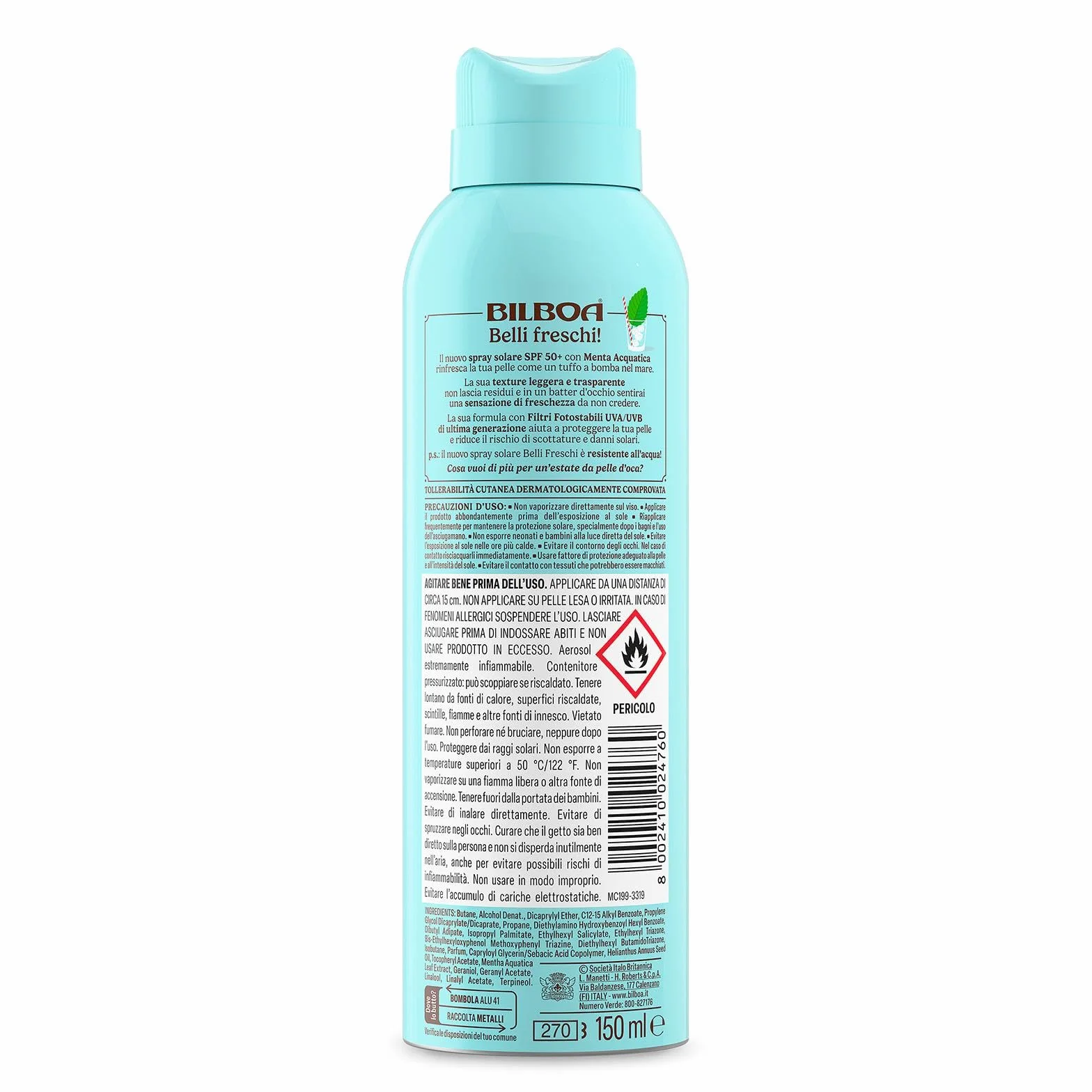 Bilboa Belli Freschi Protezione Solare SPF 50+ Menta Acquatica 150 ml
