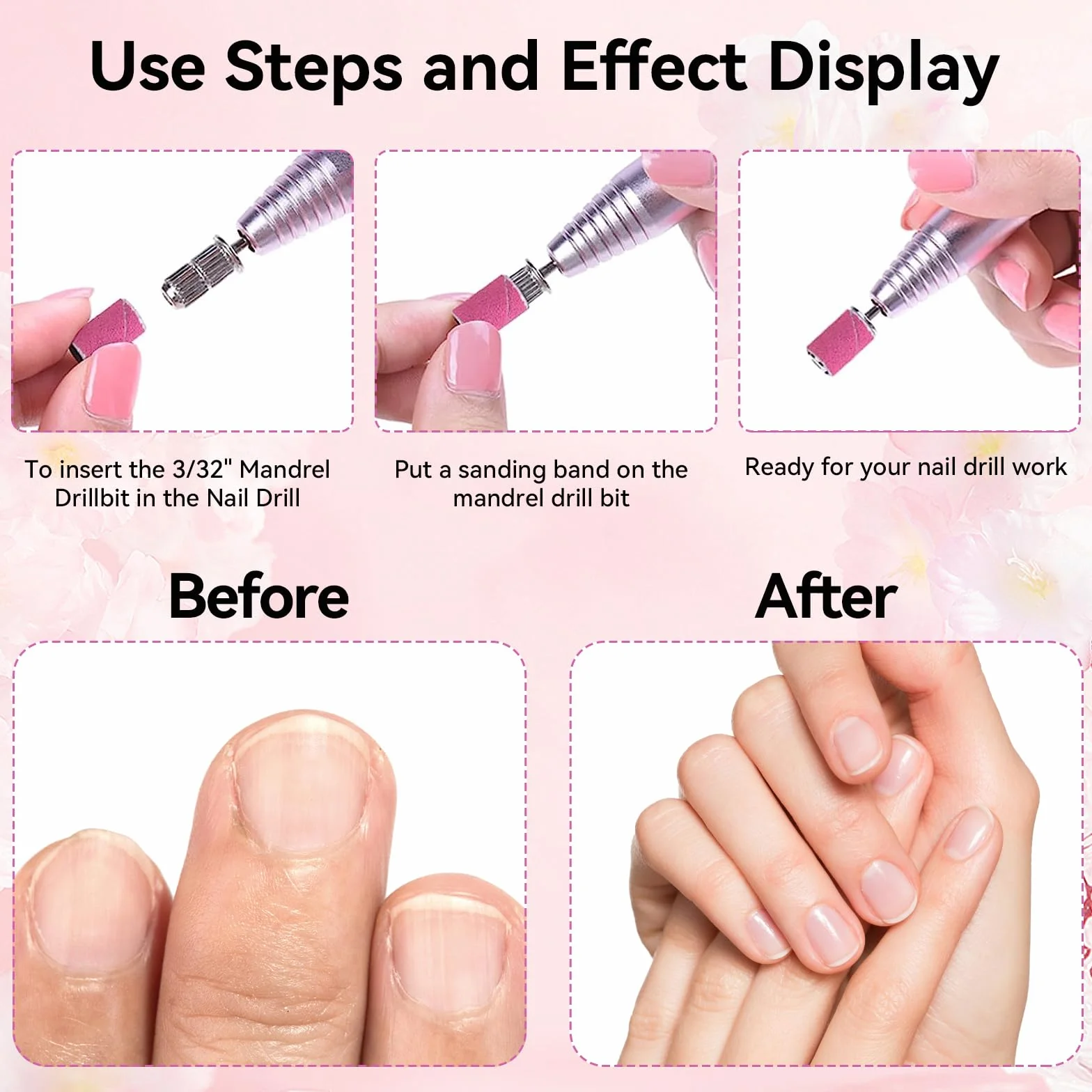 100 Pezzi Nastri Abrasivi Manicure, 180# Levigatura Bande, Bande Abrasive con Punte per Fresa Unghie per Pedicure del Manicure del Trivello del Unghie Macchina, Rosa