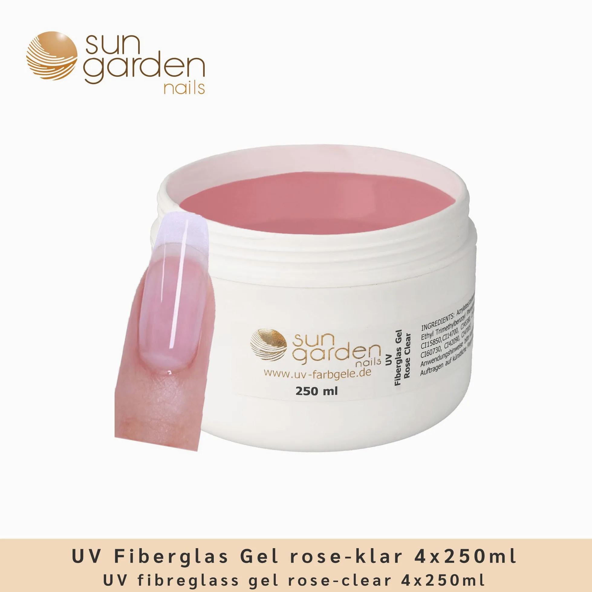 Gel in fibra di vetro UV rosa trasparente, 4 x 250 ml Premium Line – 1000 ml – gel per unghie – Top Coat – Gel per unghie – Gel per unghie – per pedicure – manicure
