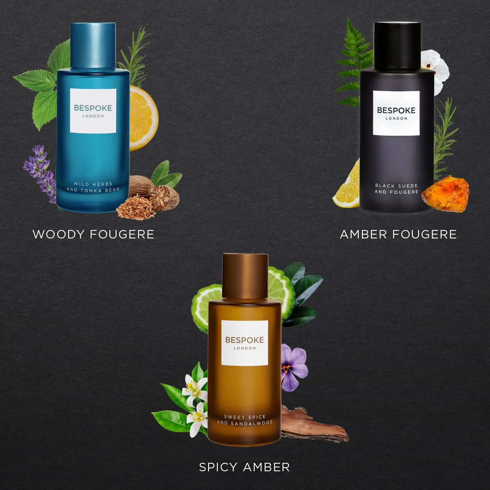 BESPOKE LONDON Set regalo di profumi da uomo di alta qualità, in pelle scamosciata nera, erbe selvatiche, spezie dolci, eau de parfum con fragranza a lunga durata, mini set profumi da viaggio