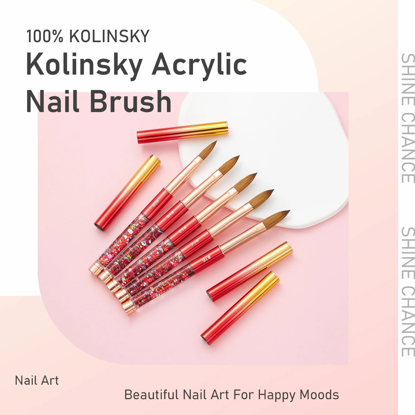Pennello per unghie in acrilico, misura 14, 100% vero pennello per unghie Kolinsky per applicazione in polvere acrilica, fatto a mano, strumento per manicure professionale fai da te, salone domestico