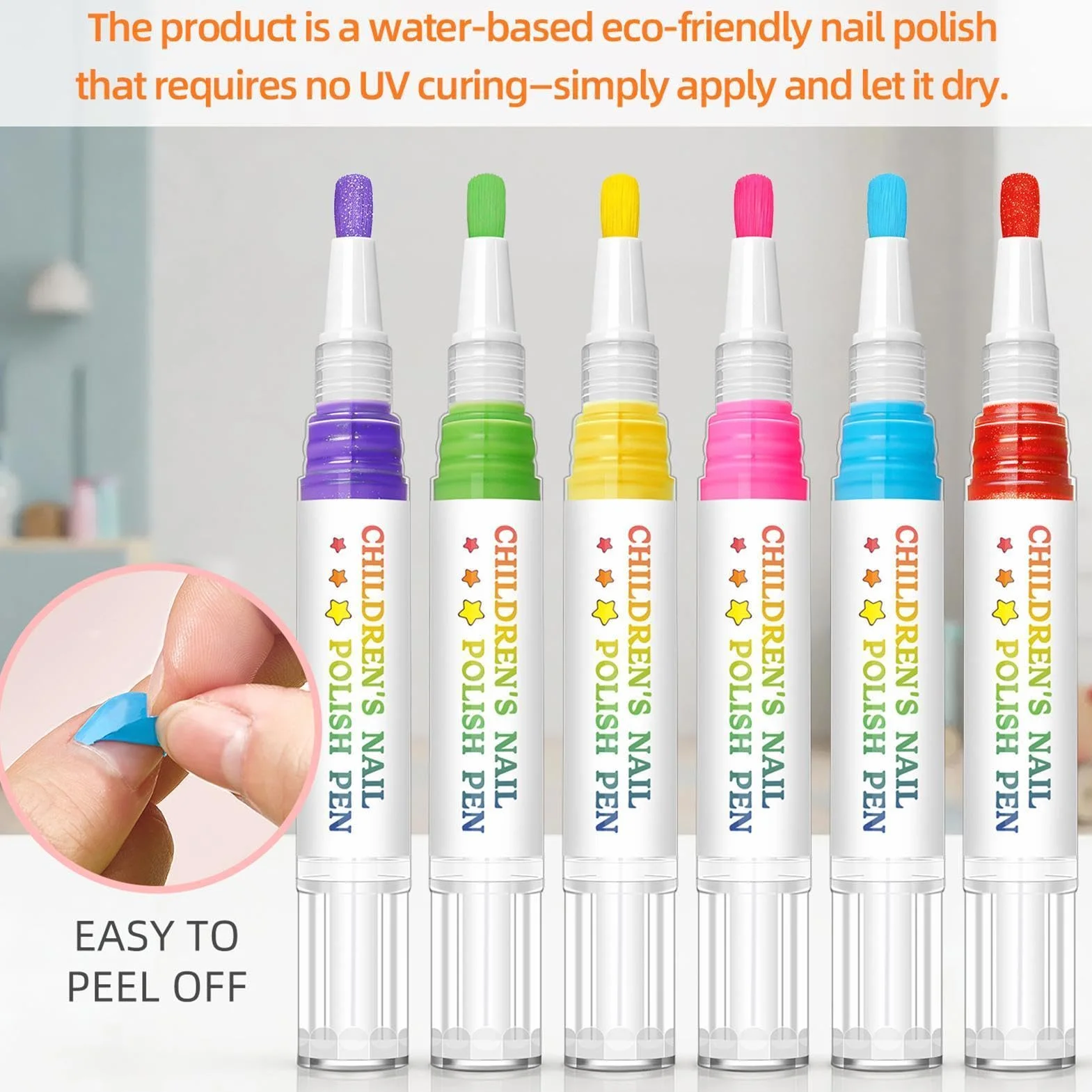 Pennarelli Unghie per Bambini | 6 Colori Pennarelli Disegno Impermeabili Asciugatura Rapida Rimovibili a Strappo - per Unghie Bambini - Per Bambina, Manicure delle Dita, Compleanno, e Natal