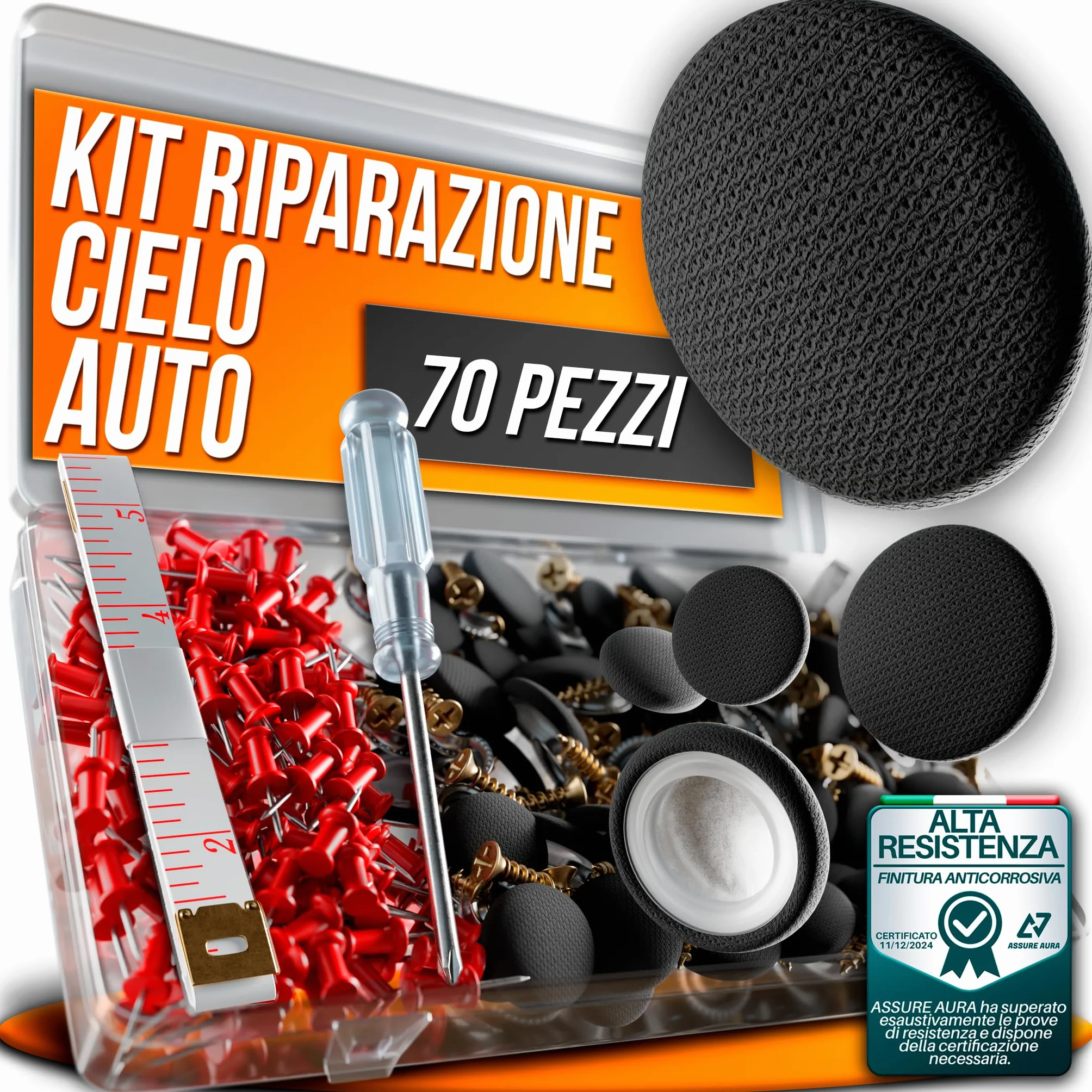 Kit Riparazione Cielo Auto Nero - Puntine Fissaggio Rivetti Tetto Auto Scollato Interno - Rimedi Fai da Te Bottoni per Tessuto Cielo Auto Tetto Rivestimento Universale