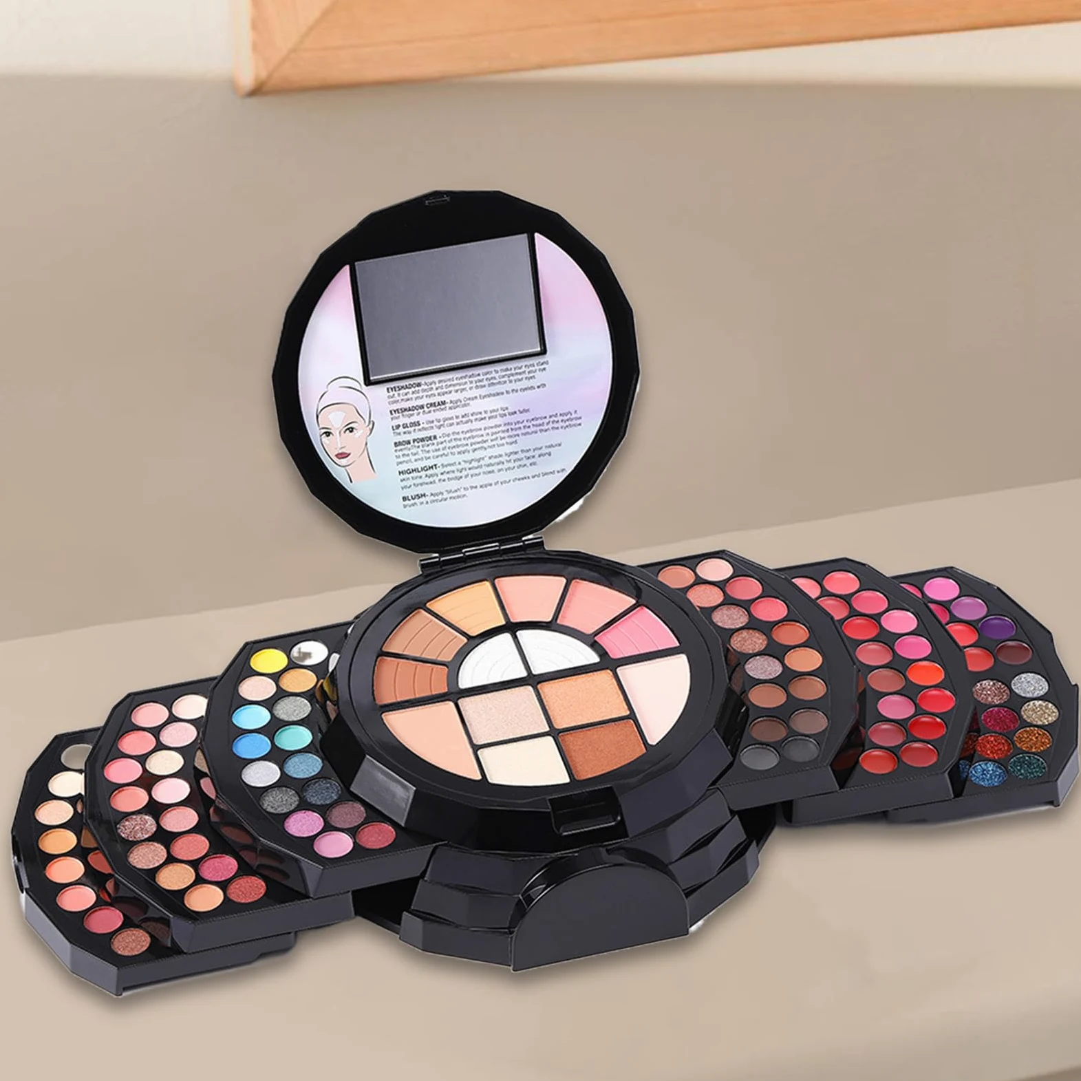 Kit Trucco Completo Molto Pigmentata Portatile Con Specchio Versatile | Set Trucco Principianti, Facile da Utilizzare e Comodo Ombretto, Correttore, Eyeliner, Sopracciglia, Illuminante, Compatta V