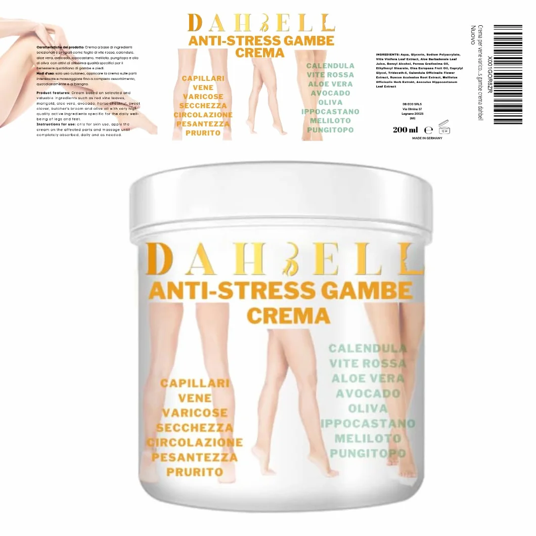 Dahbell Crema per vene varicose capillari rotti circolazione gambe con vite rossa calendula ippocastano aloe vera