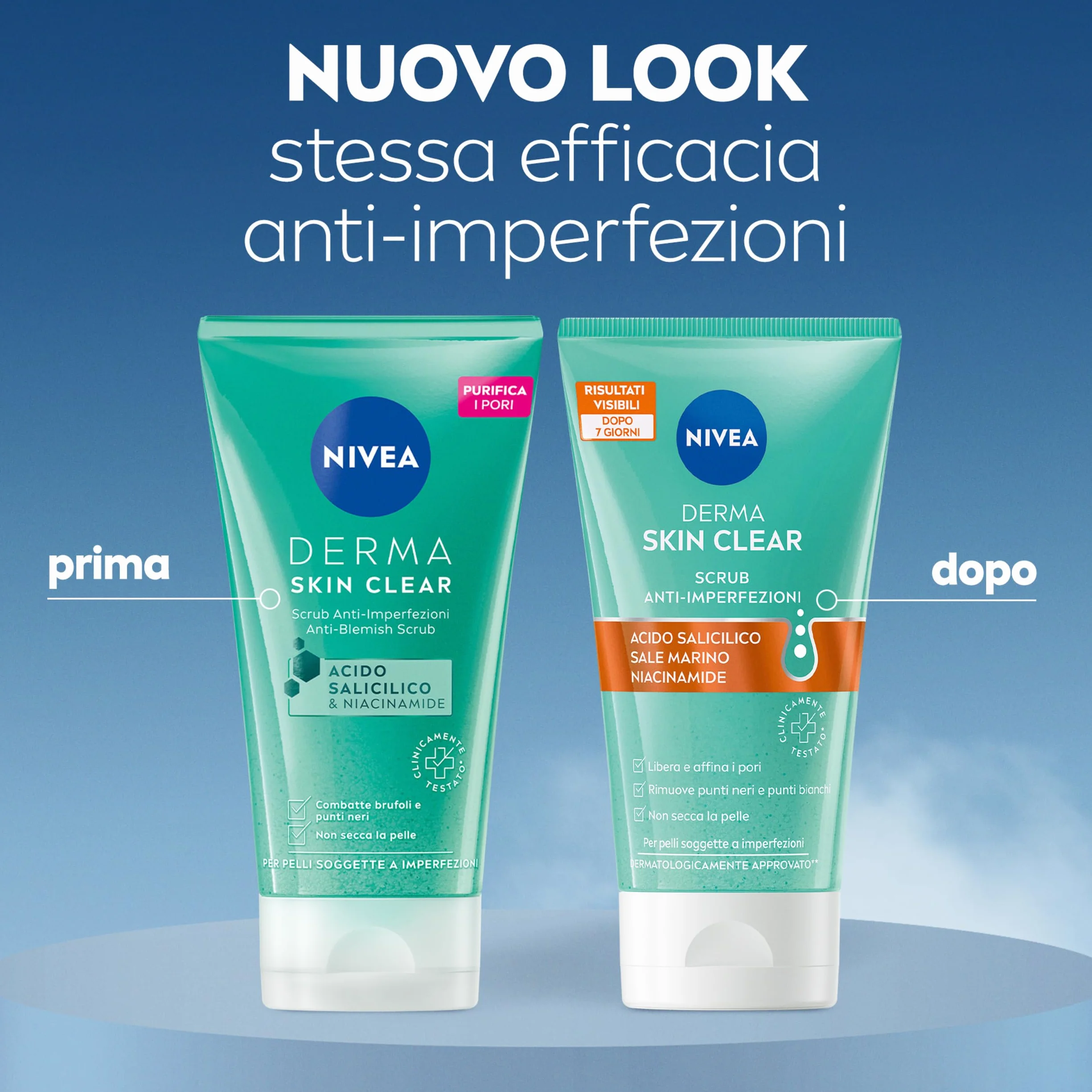 NIVEA Derma Skin Clear Scrub Viso Anti-Imperfezioni 150 ml, Scrub esfoliante per la cura della pelle grassa e mista con Acido Salicilico, Sale Marino e Niacinamide, Esfoliante viso e corpo purificante