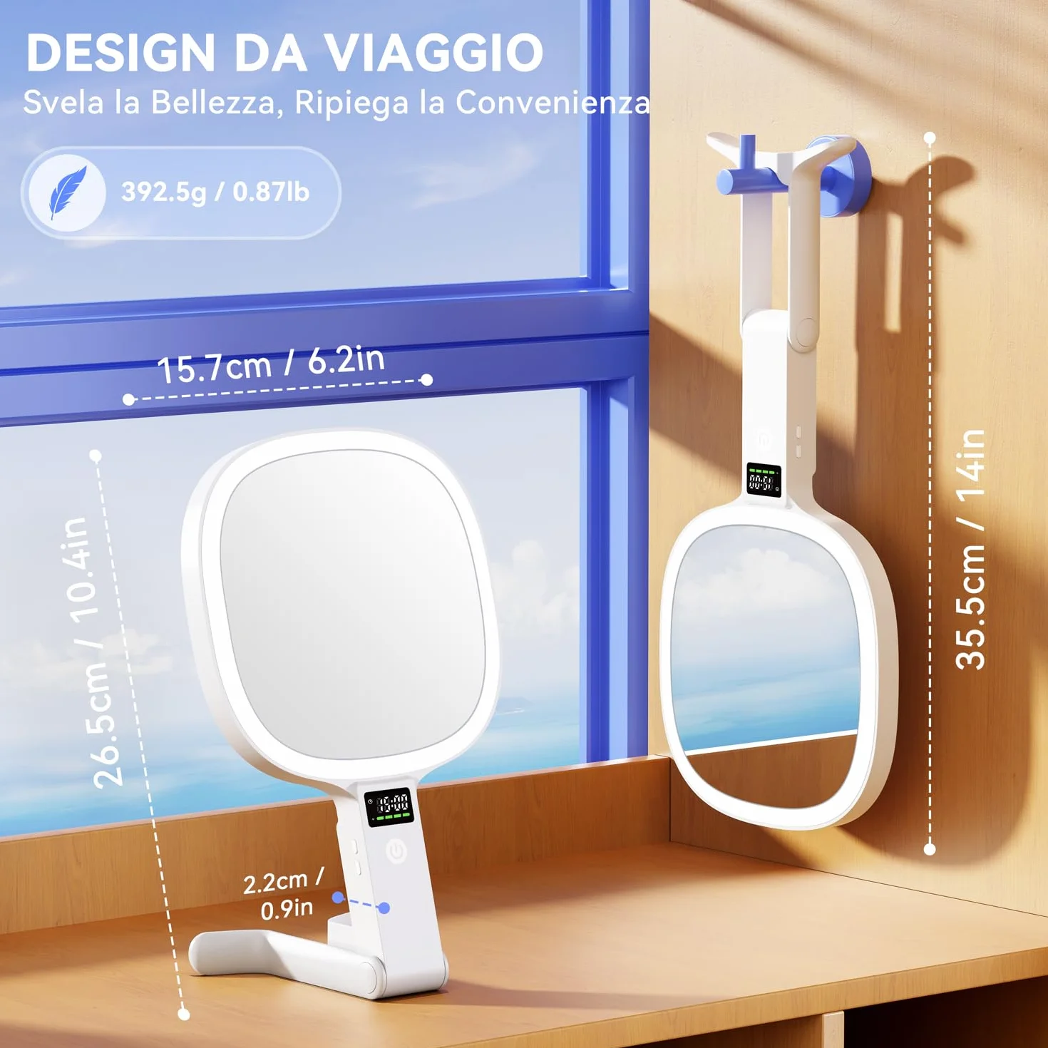 Auxmir Specchio Ingranditore Bifacciale 30X/1X con Luci LED 3 Colori Regolabile, Specchio da Tavolo Pieghevole Ricaricabile