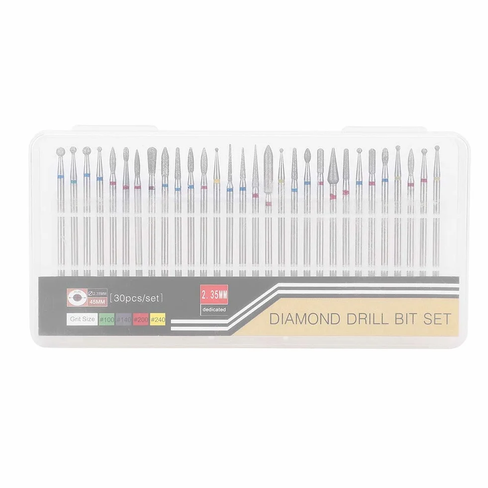 Punta per trapano per unghie Testa smerigliatura diamanti Trapano nail art Kit testa smalto Accessori macchine nail art 30Pcs Set