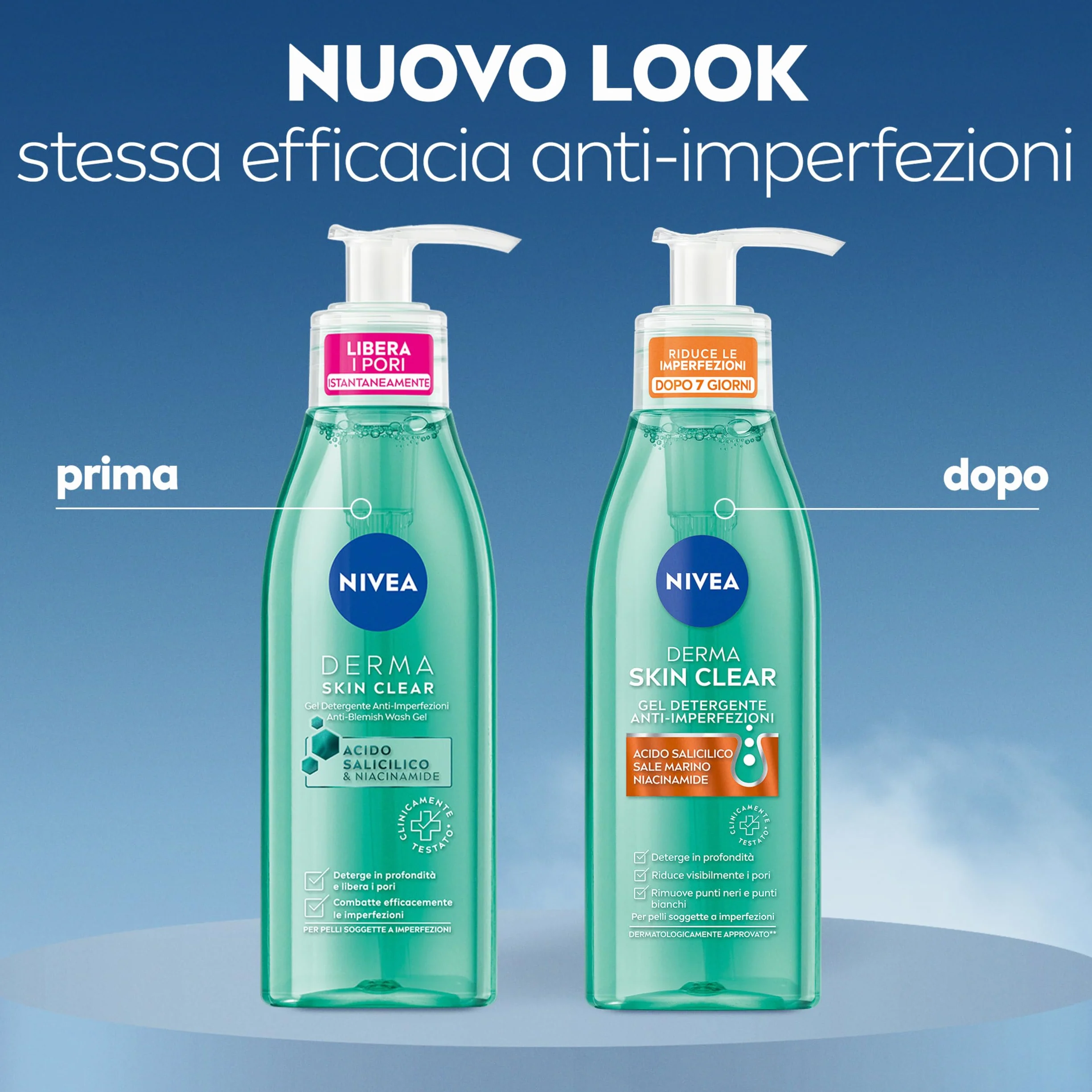 NIVEA Derma Skin Clear Gel Detergente Viso Anti-Imperfezioni 150 ml, Detergente viso pelle grassa e mista con Acido Salicilico, Sale Marino e Niacinamide, Detergente schiumogeno viso purificante